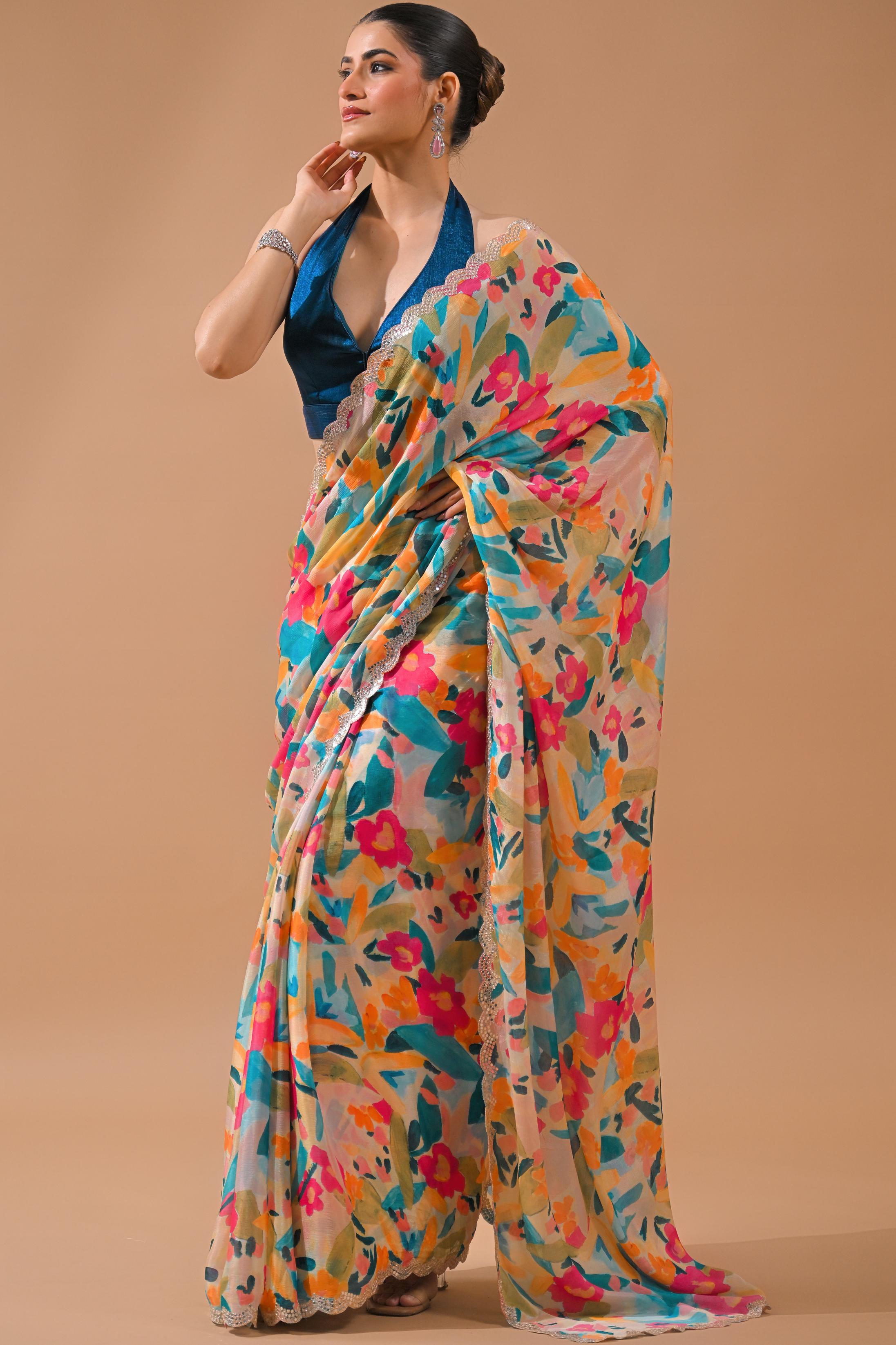 Multicolor Digital Printed Saree