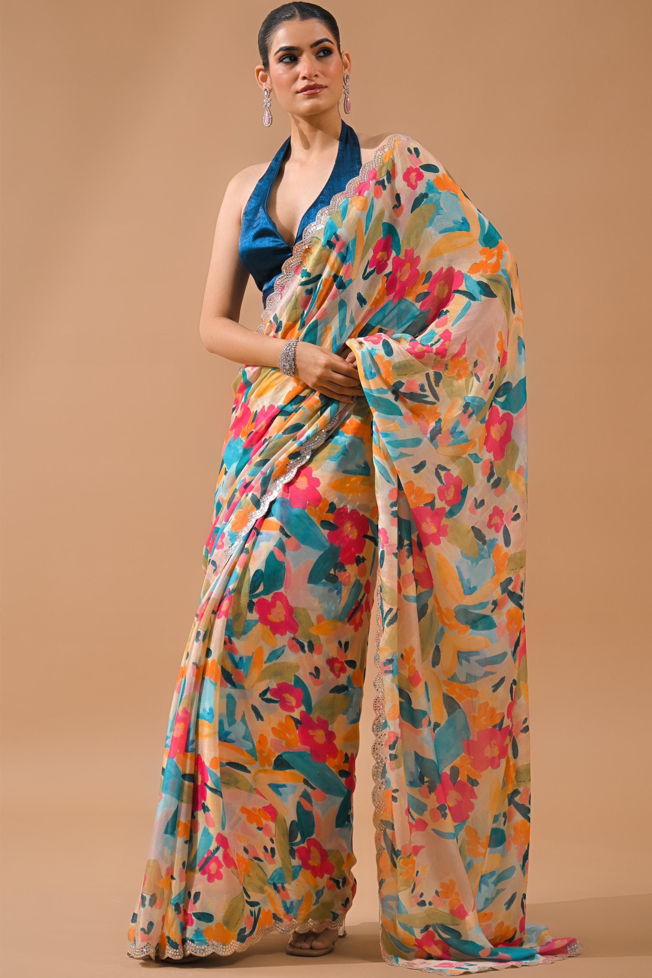 Multicolor Digital Printed Saree