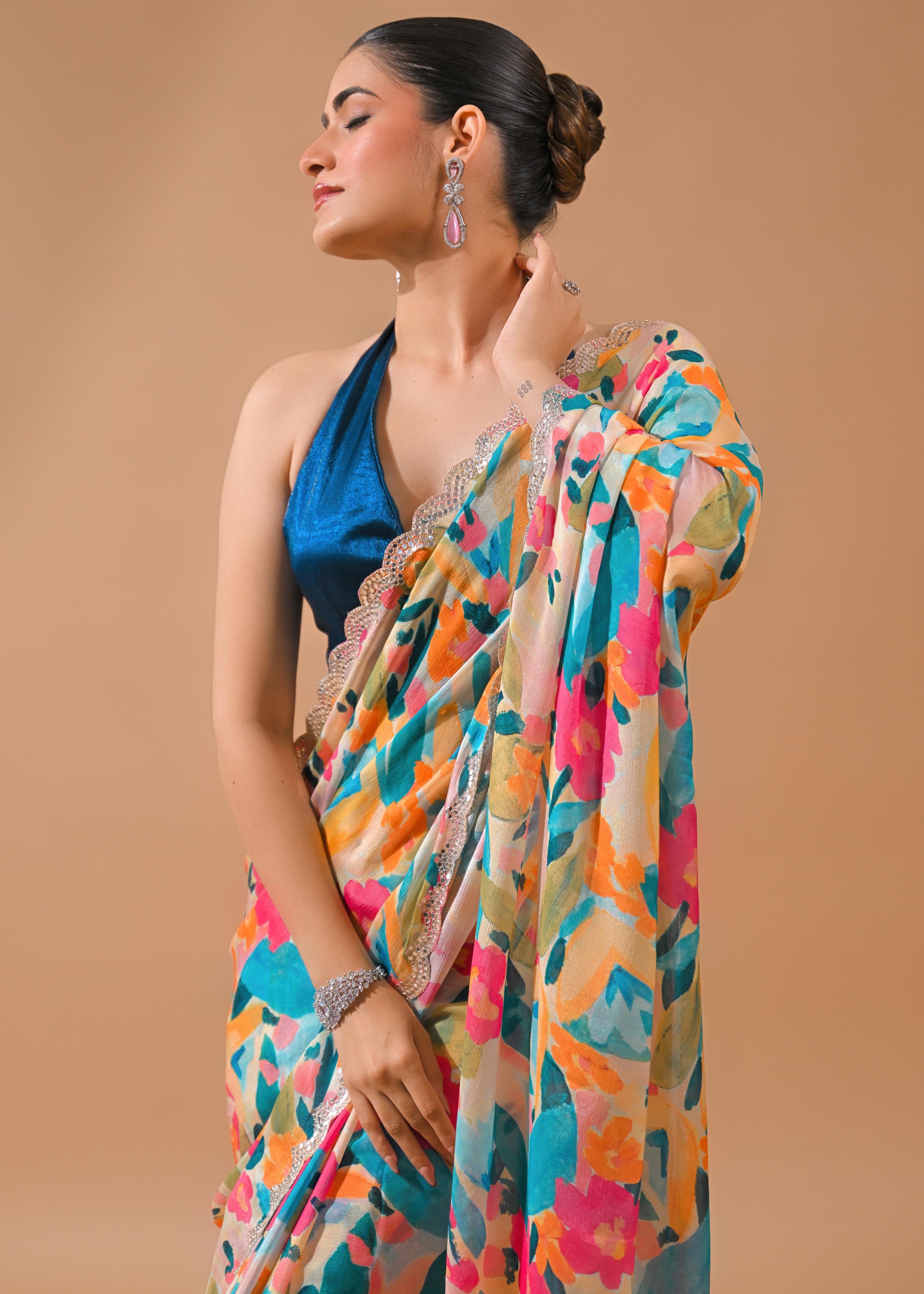Multicolor Digital Printed Saree