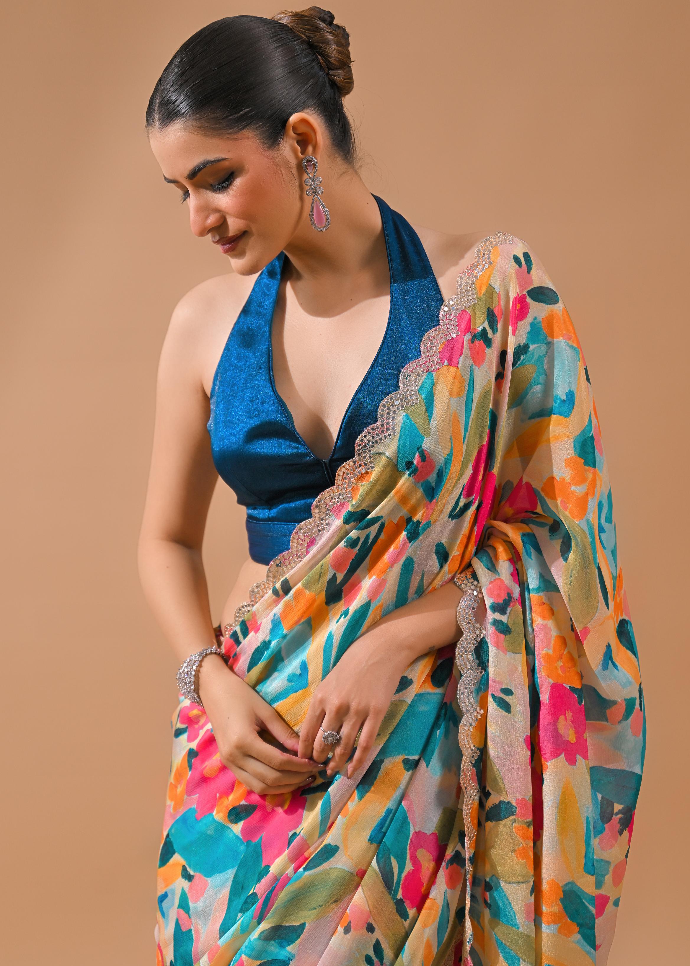 Multicolor Digital Printed Saree