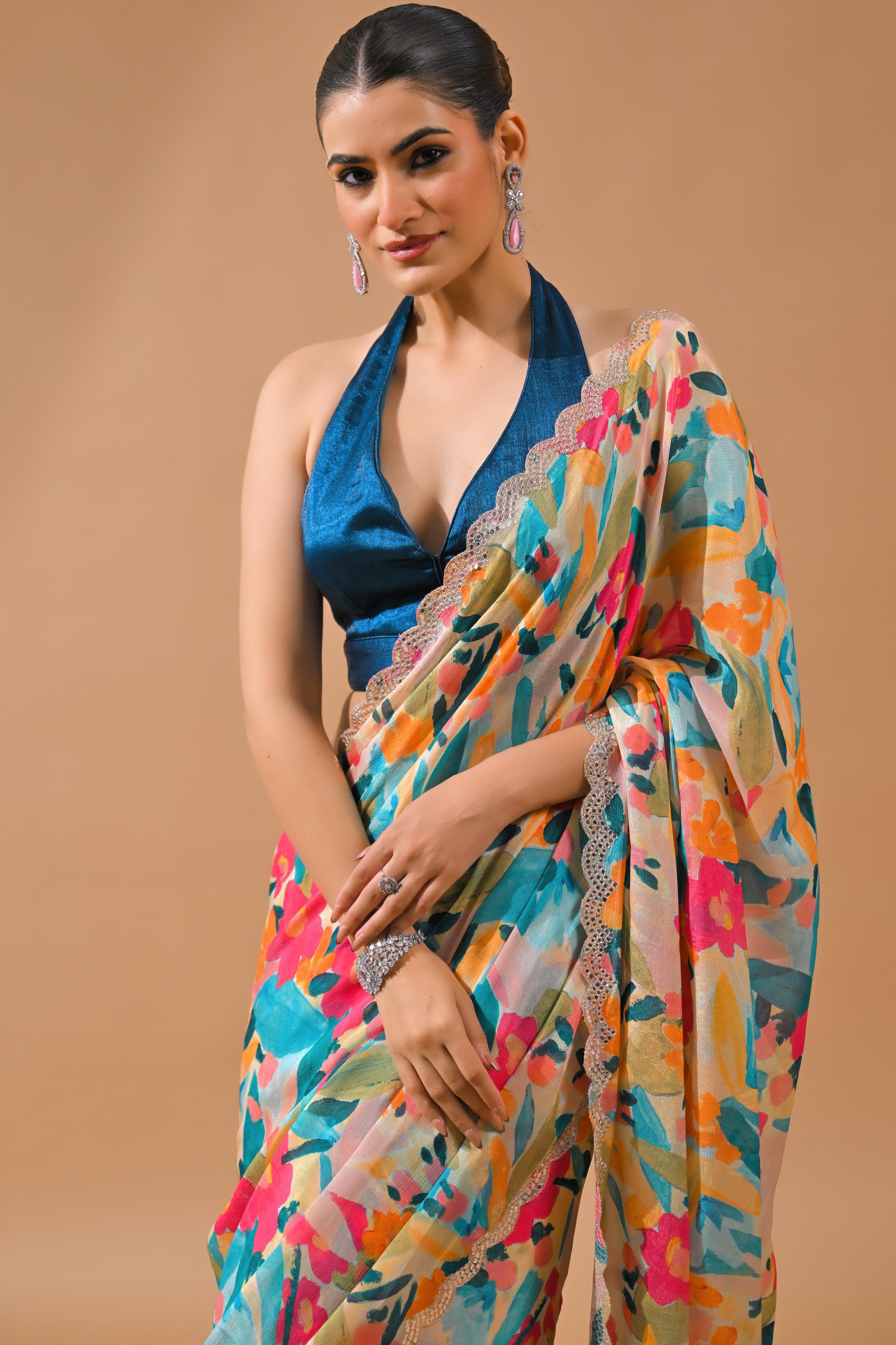 Multicolor Digital Printed Saree