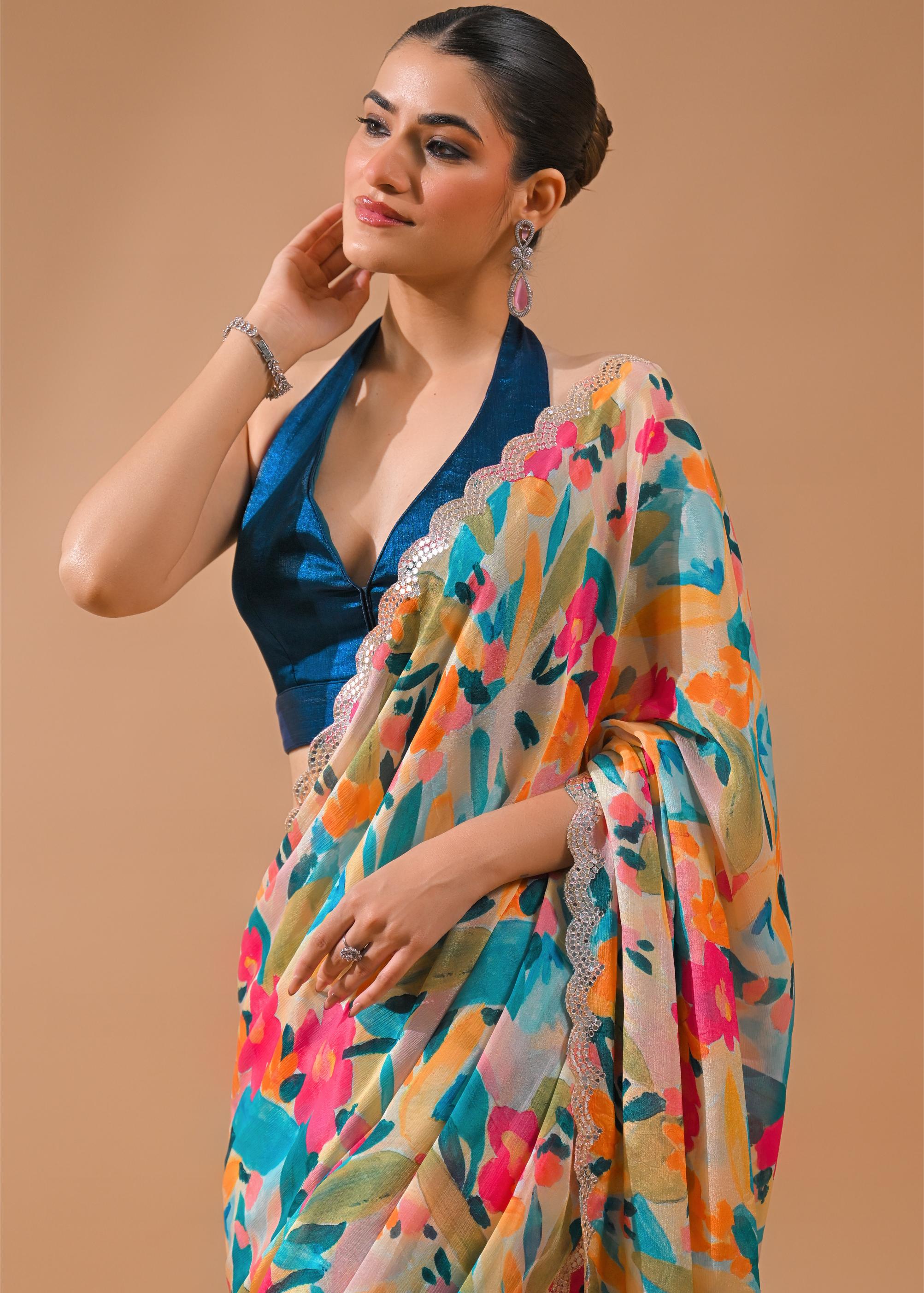 Multicolor Digital Printed Saree