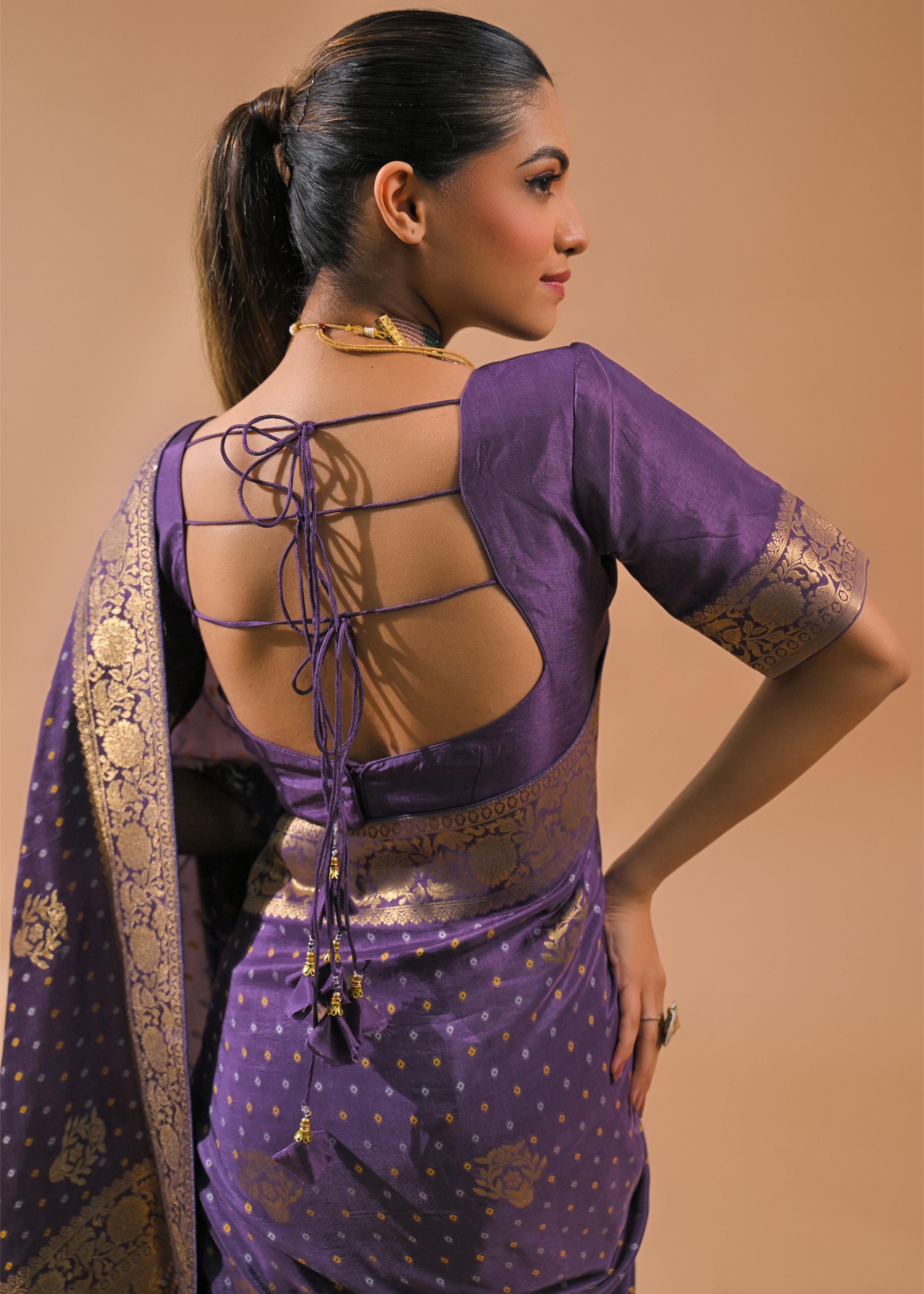 Light Purple Bandhej Printed Silk Saree