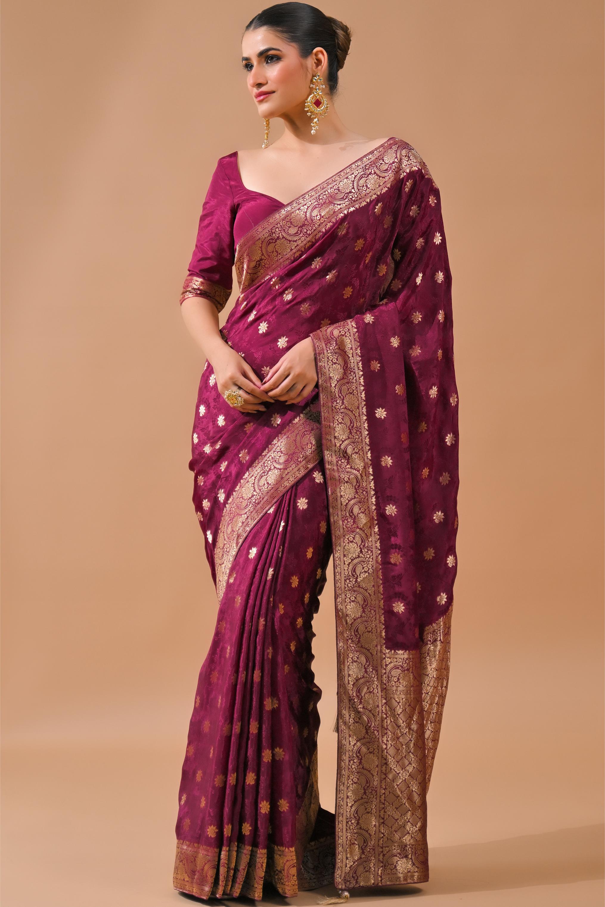 Deep Magenta Embroidered Silk Saree