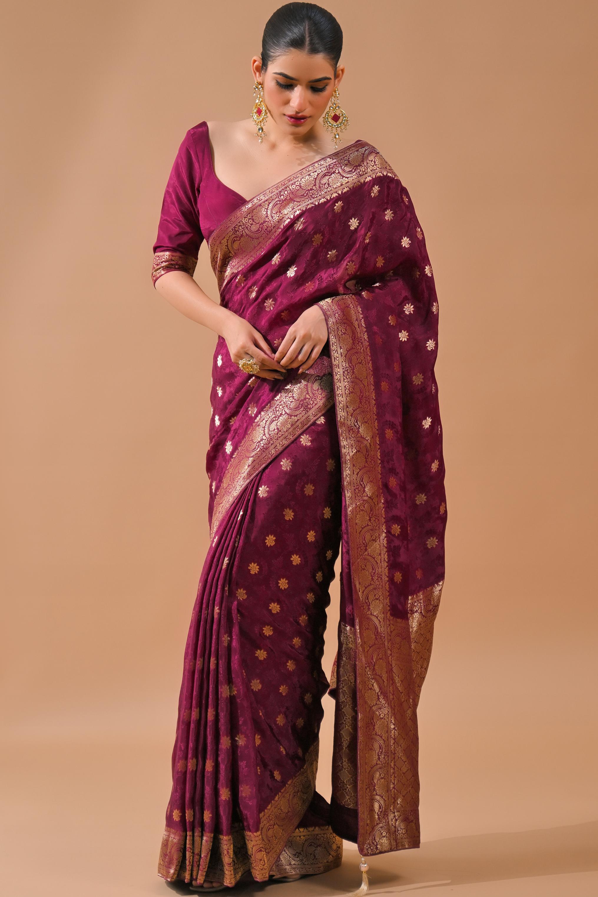 Deep Magenta Embroidered Silk Saree