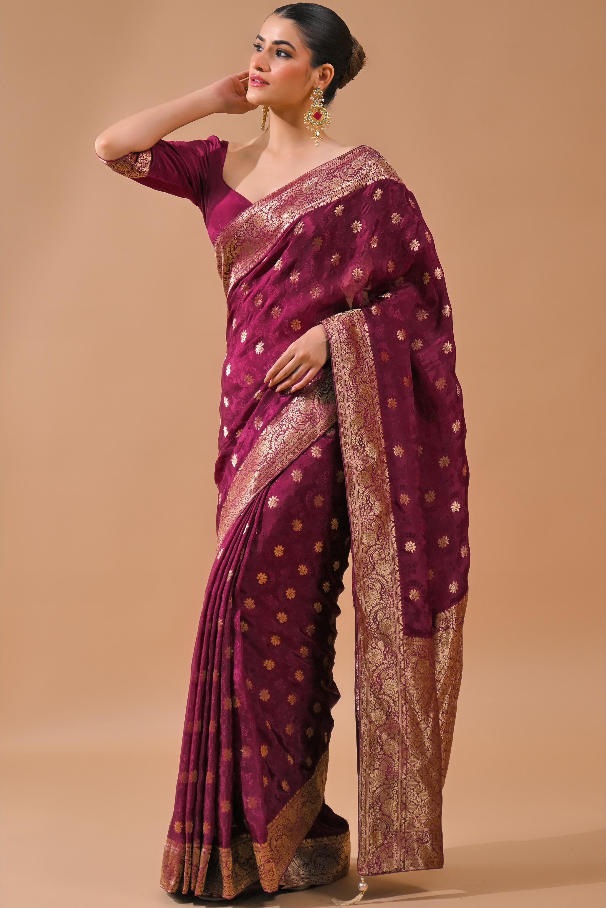 Deep Magenta Embroidered Silk Saree