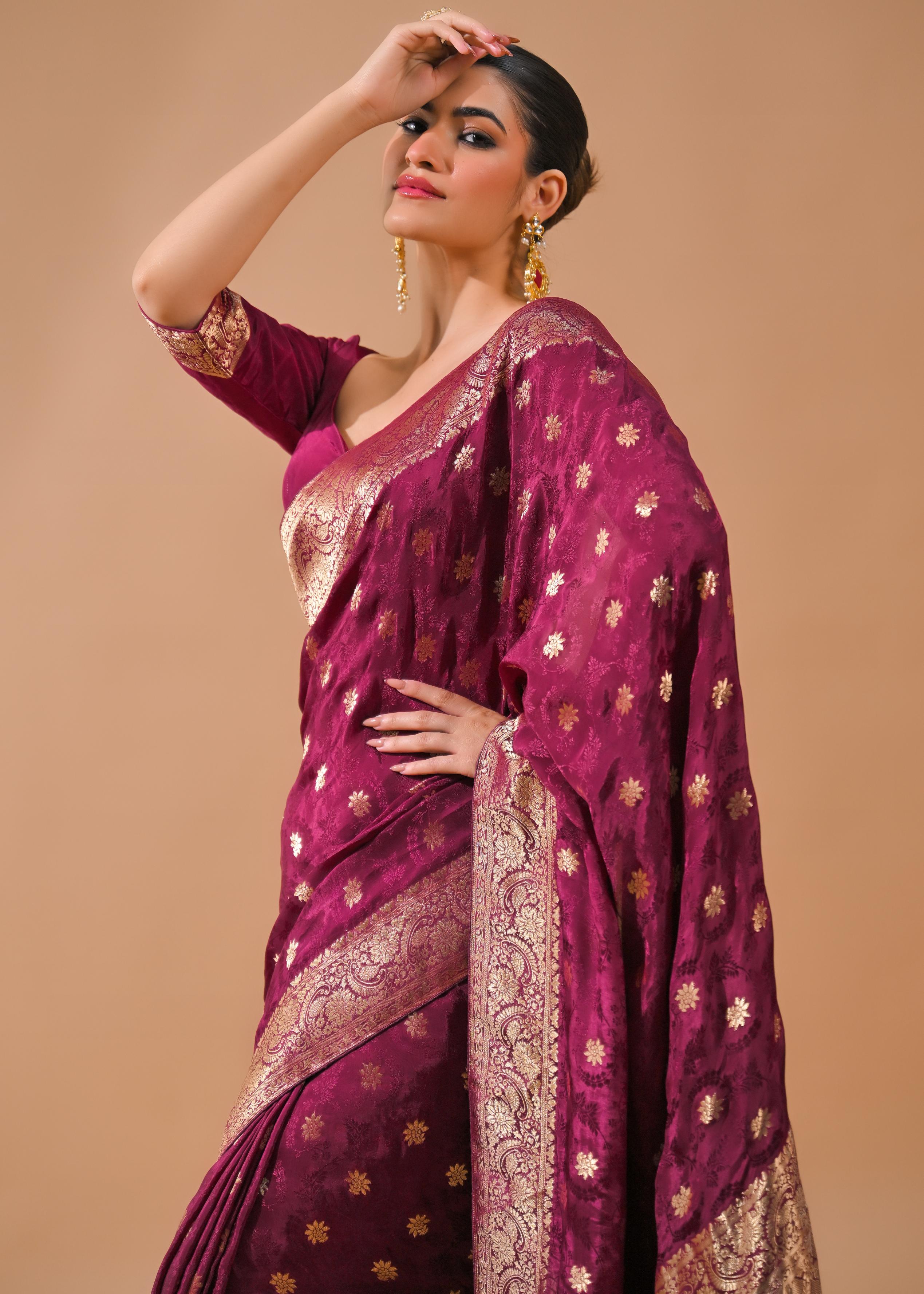 Deep Magenta Embroidered Silk Saree