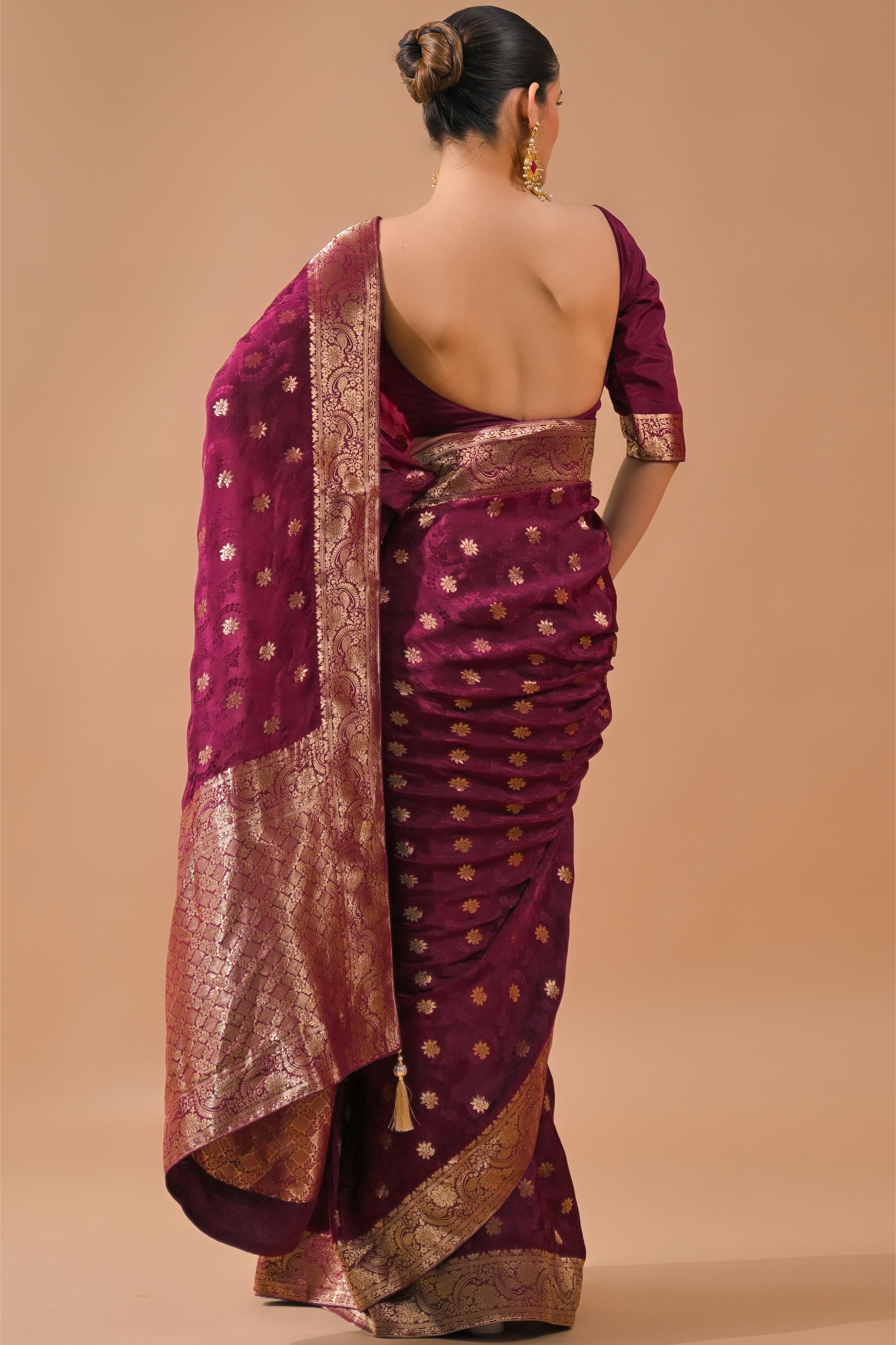 Deep Magenta Embroidered Silk Saree