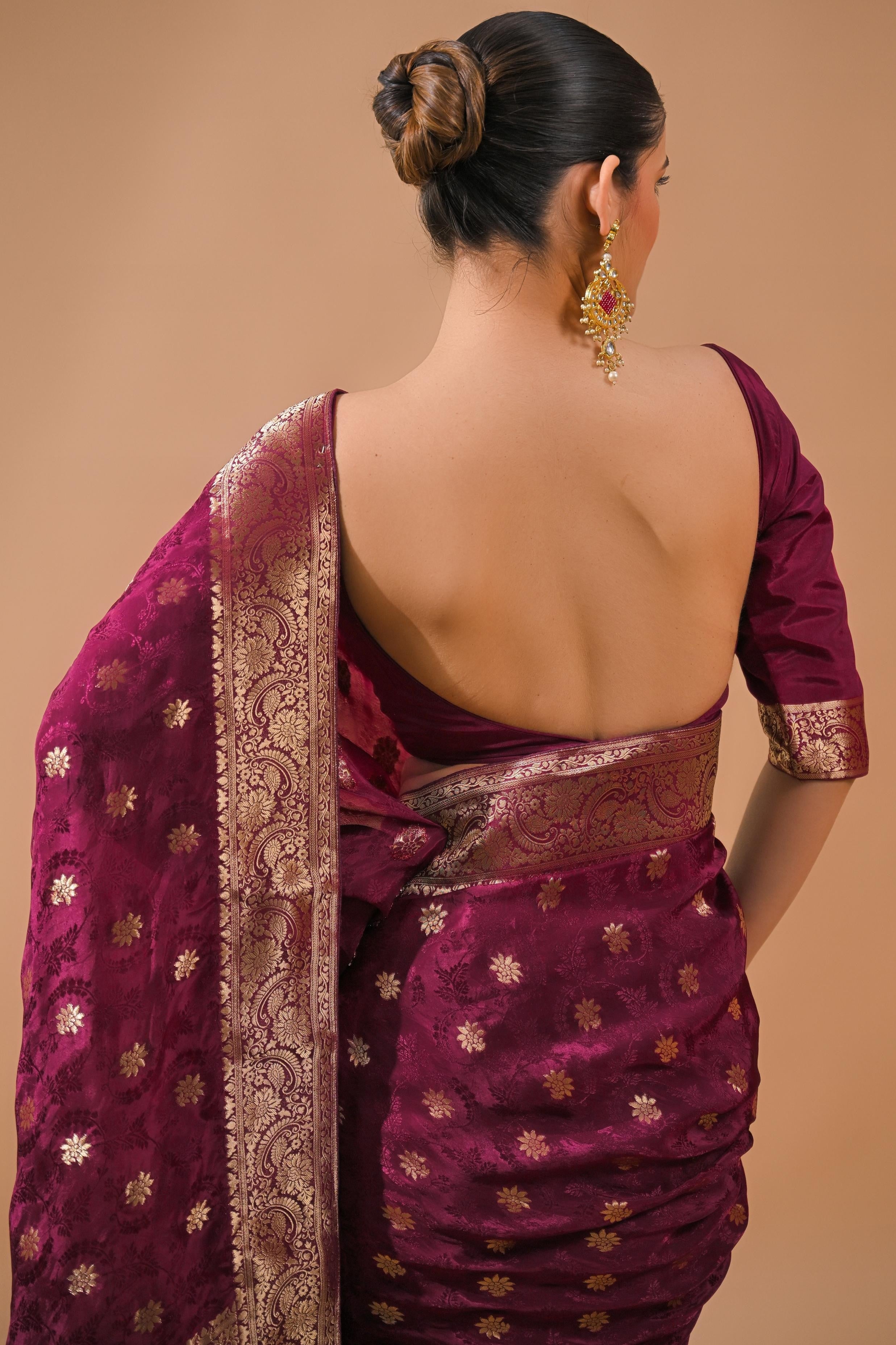 Deep Magenta Embroidered Silk Saree