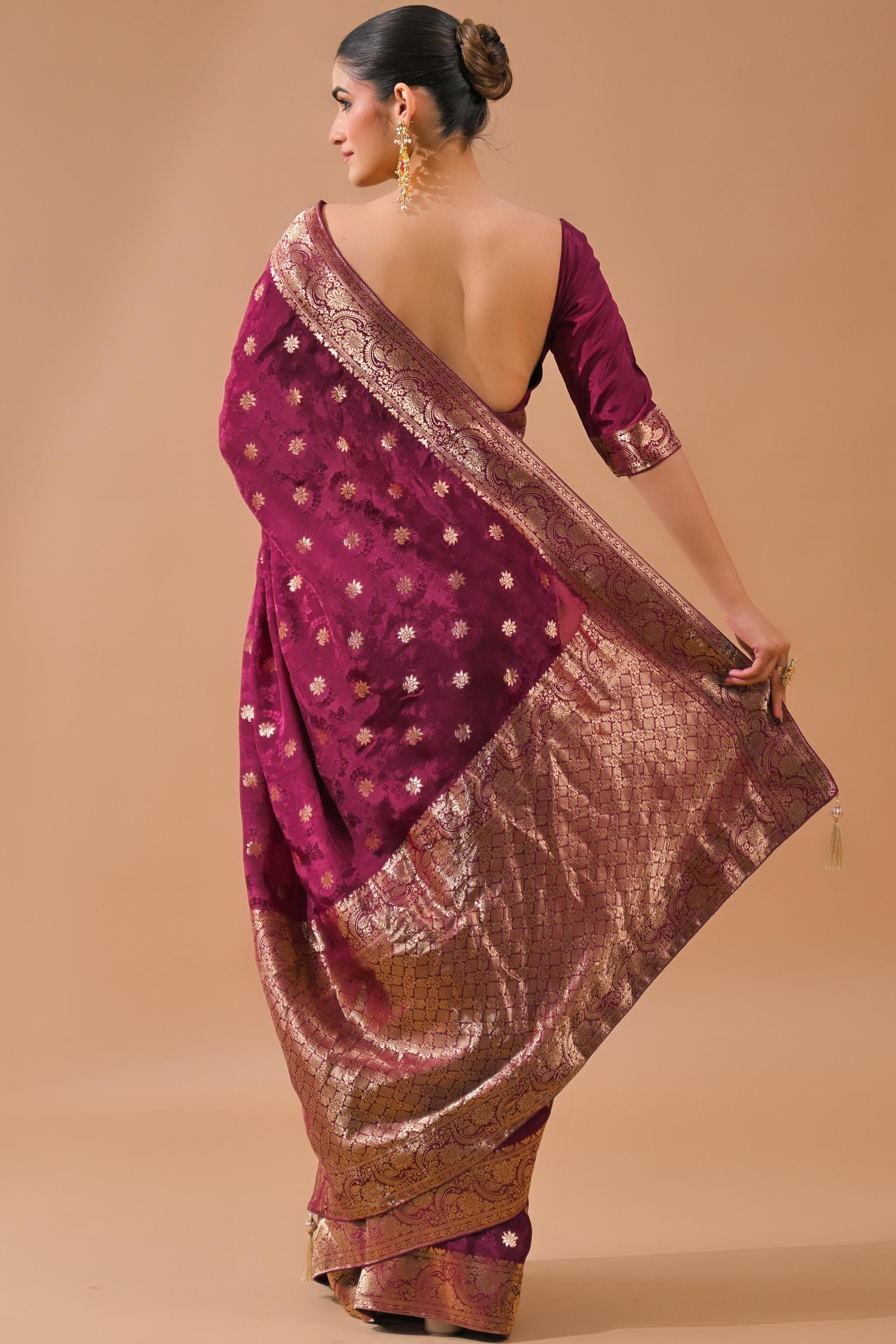 Deep Magenta Embroidered Silk Saree