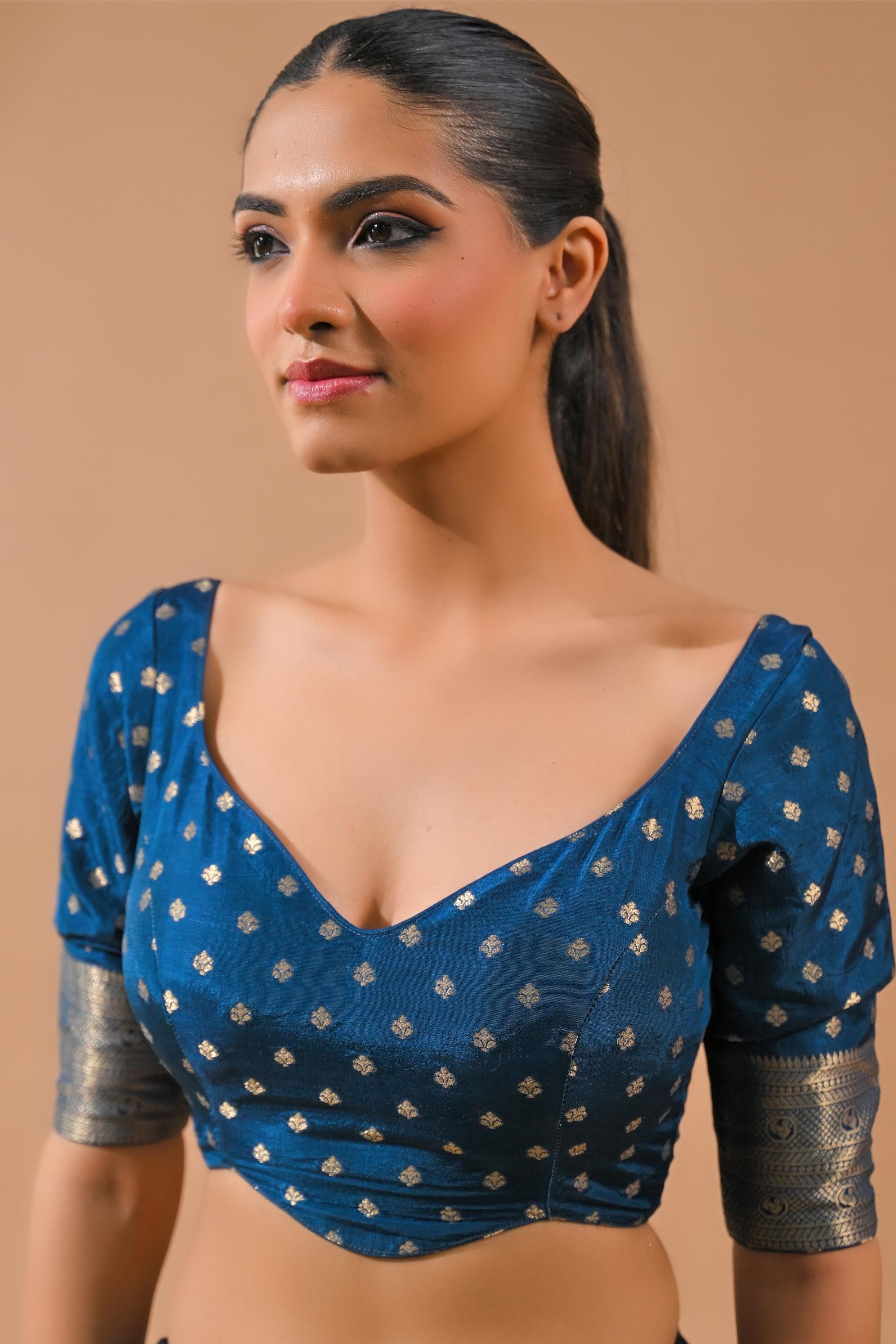 Blue Embroidered Dola Silk Saree