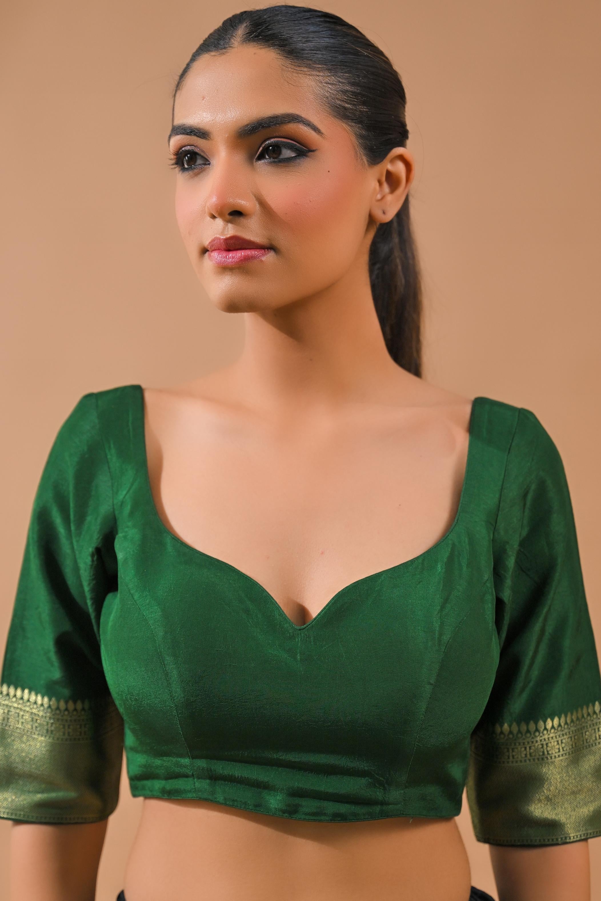 Deep Green Embroidered Dola Silk Saree