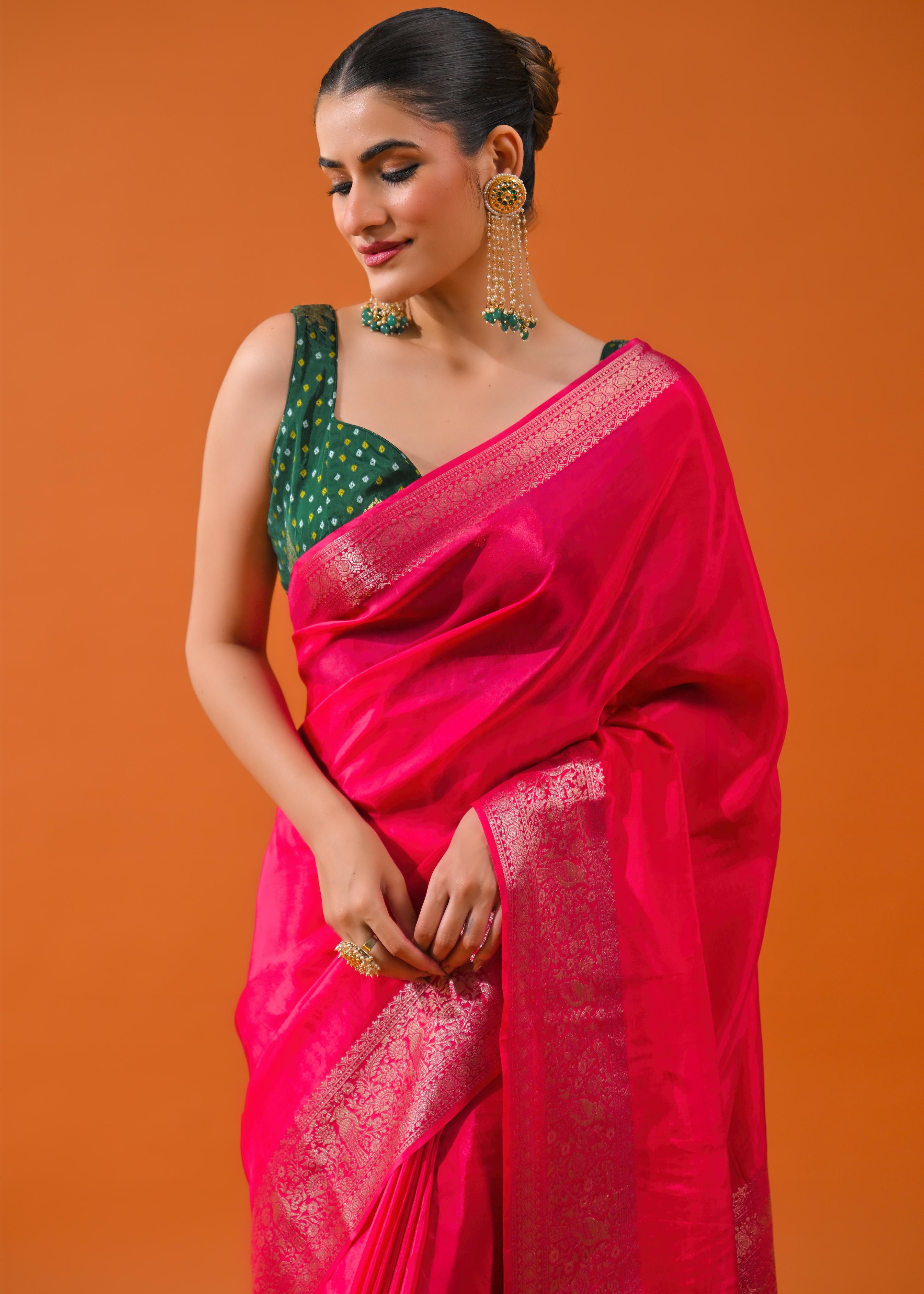 Pink Embroidered Cosmo Silk Saree