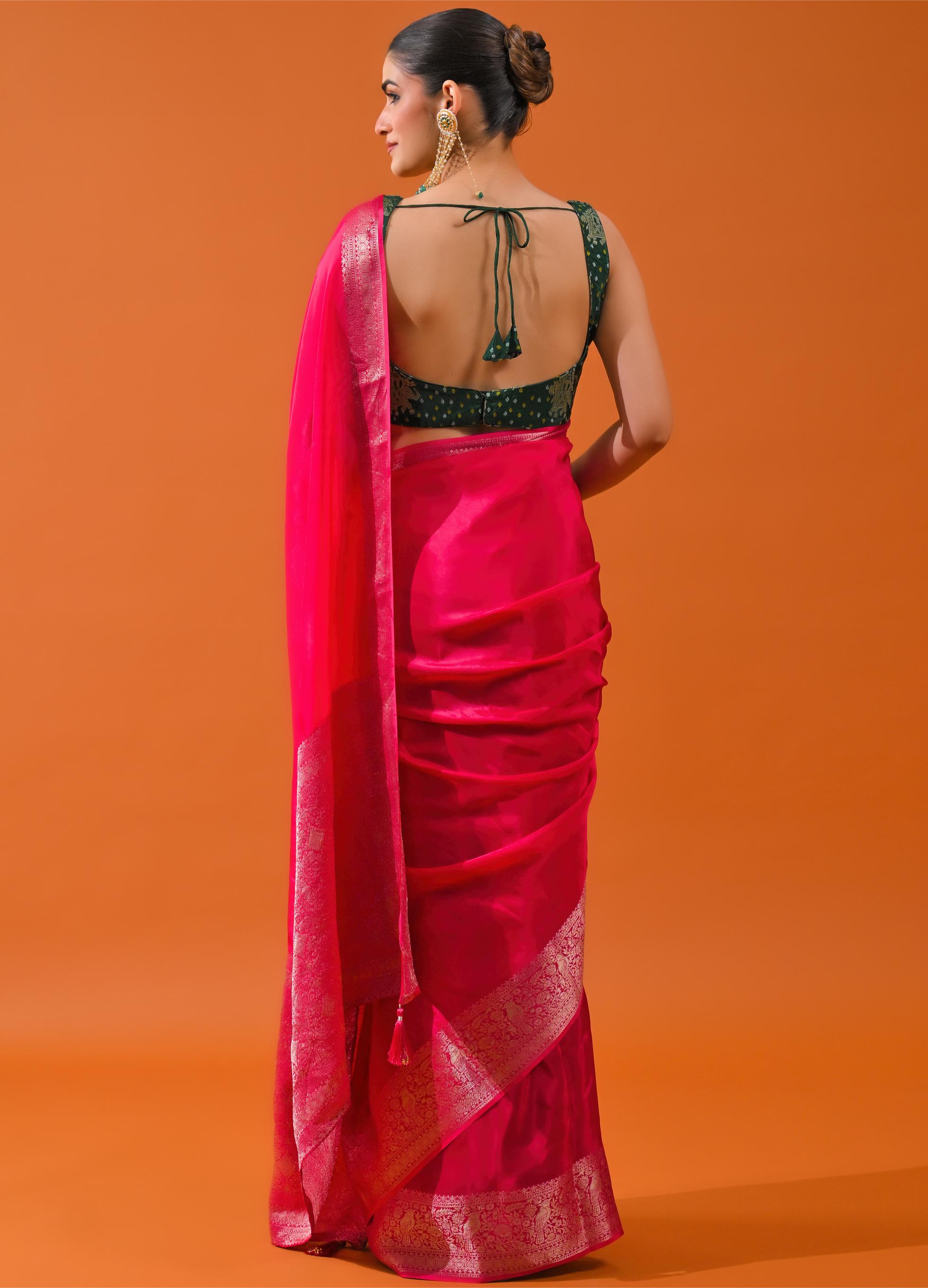 Pink Embroidered Cosmo Silk Saree