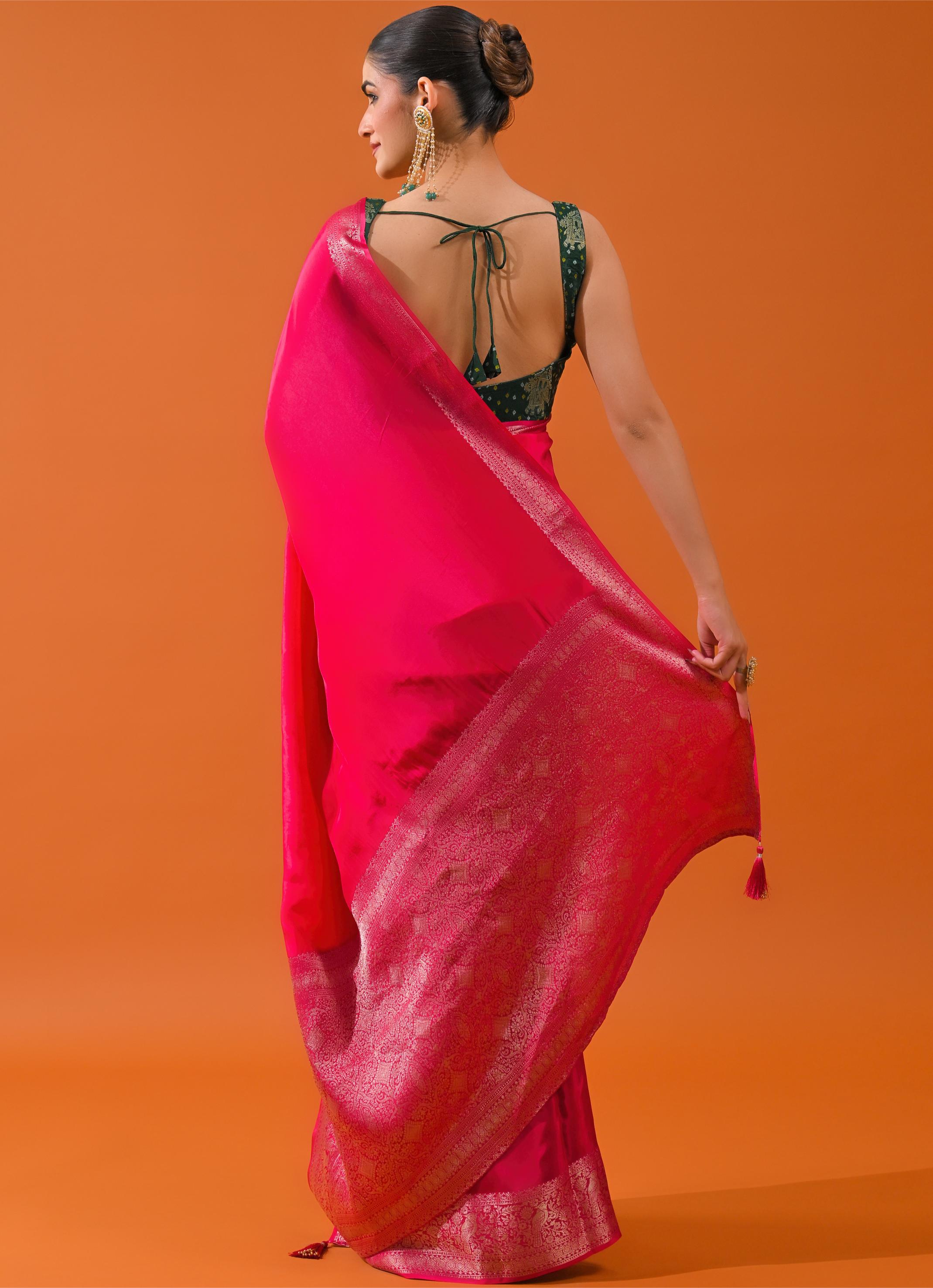 Pink Embroidered Cosmo Silk Saree
