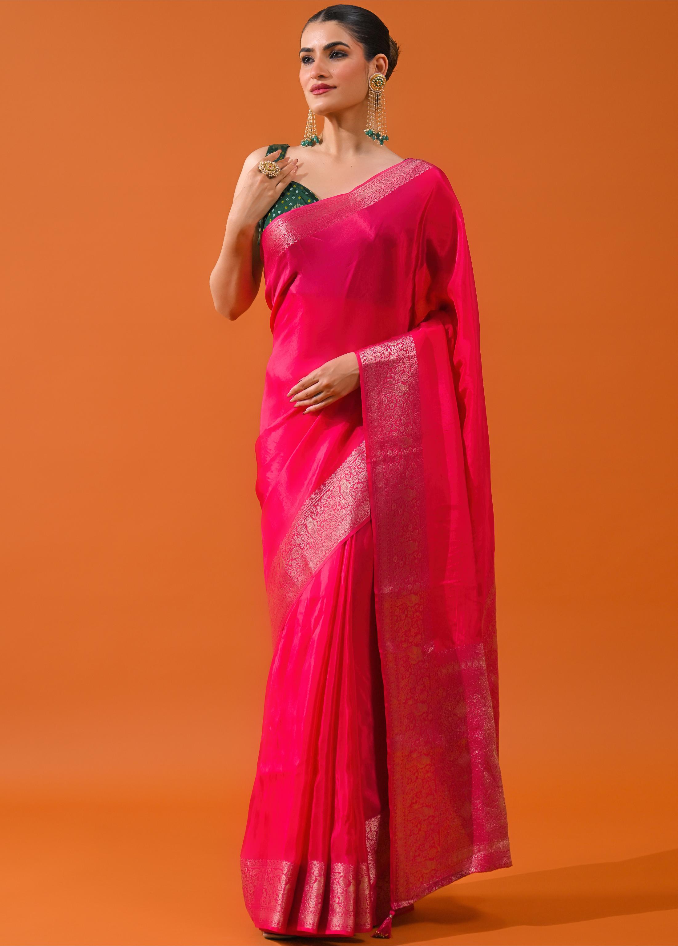 Pink Embroidered Cosmo Silk Saree