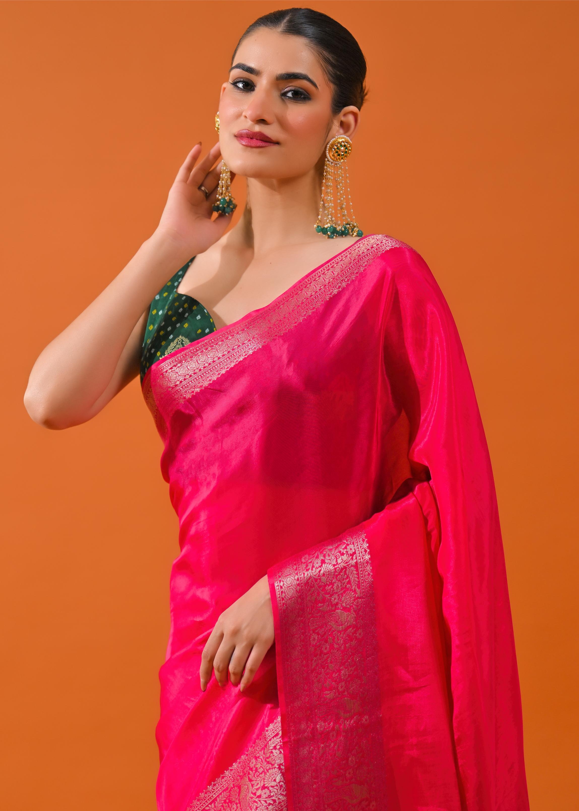 Pink Embroidered Cosmo Silk Saree