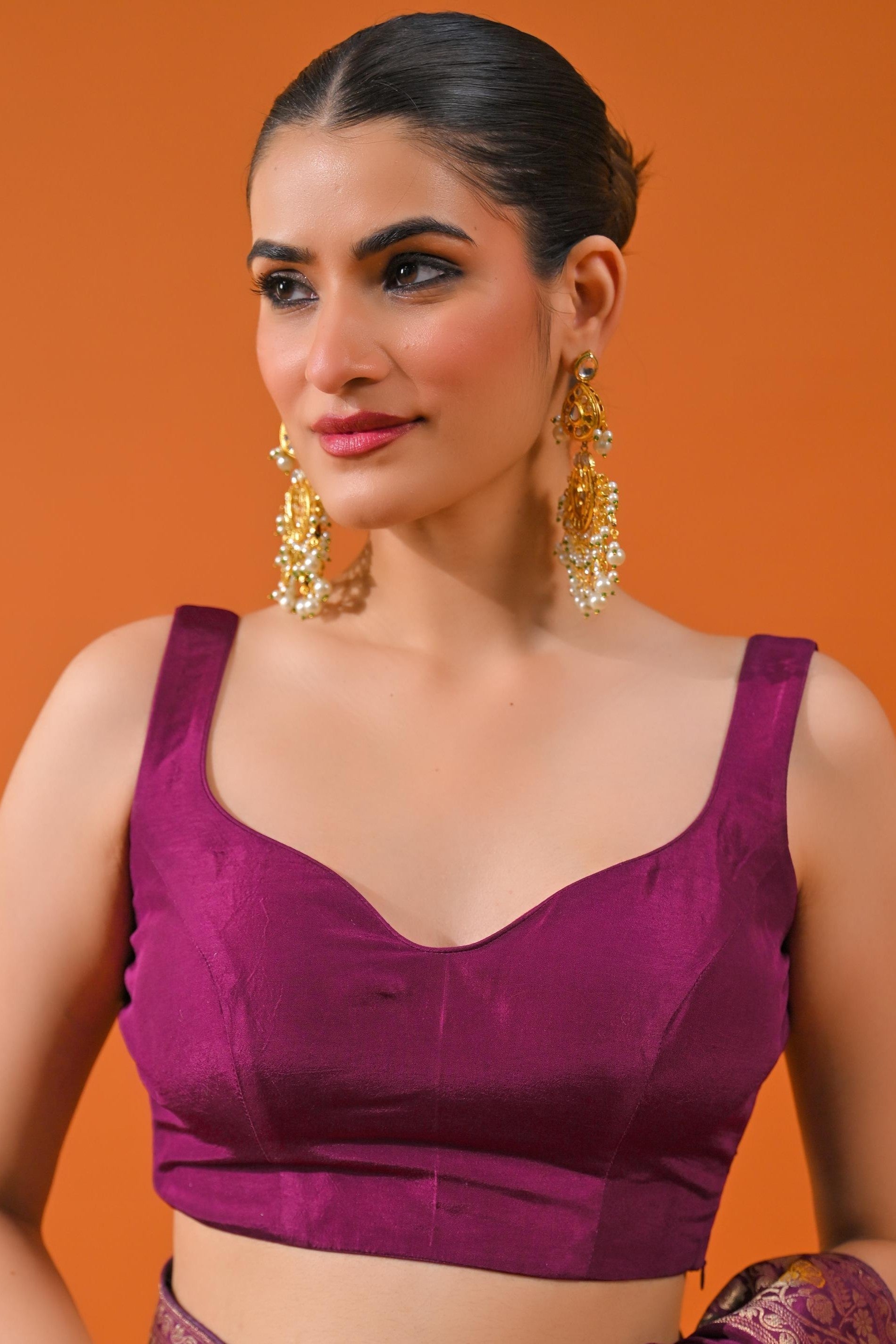 Wine Embroidered Dola Silk Saree
