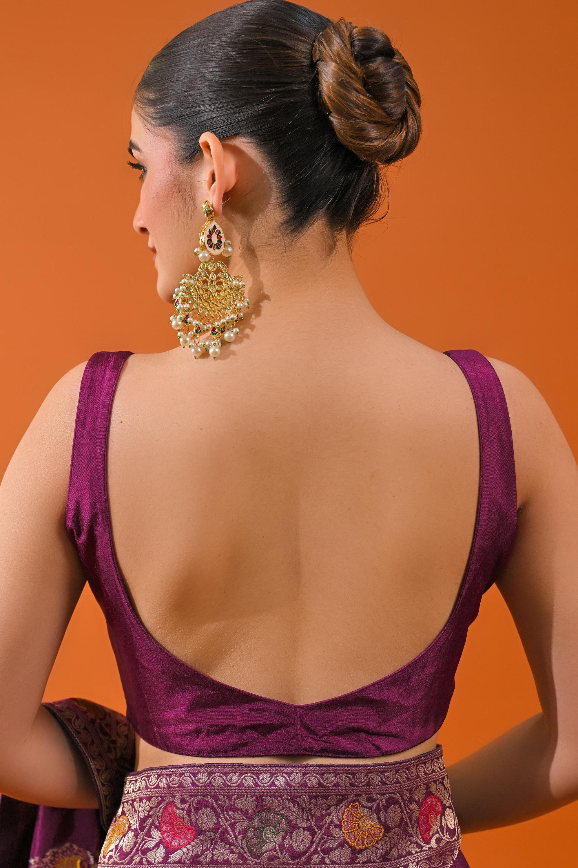 Wine Embroidered Dola Silk Saree