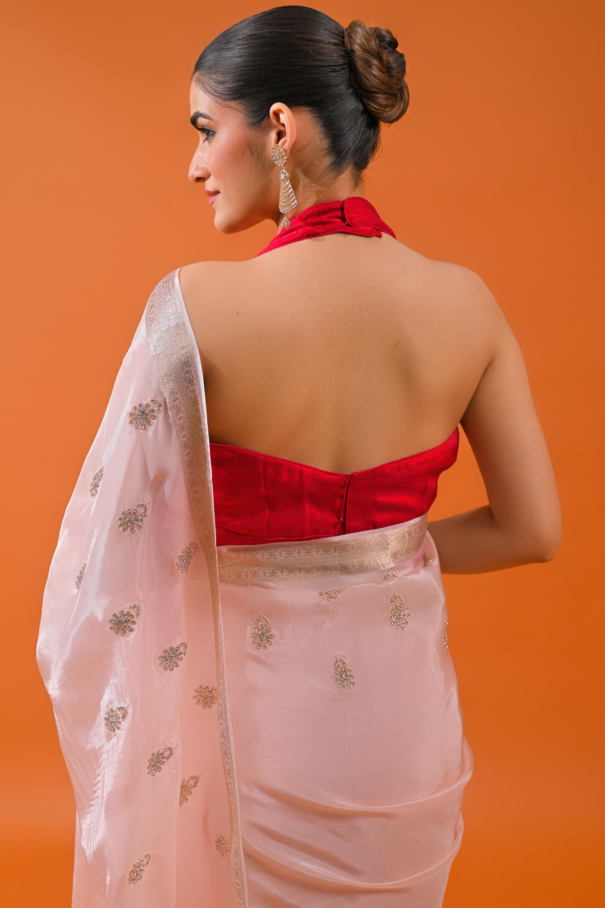 Light Pink Embellished Cosmo Silk Saree