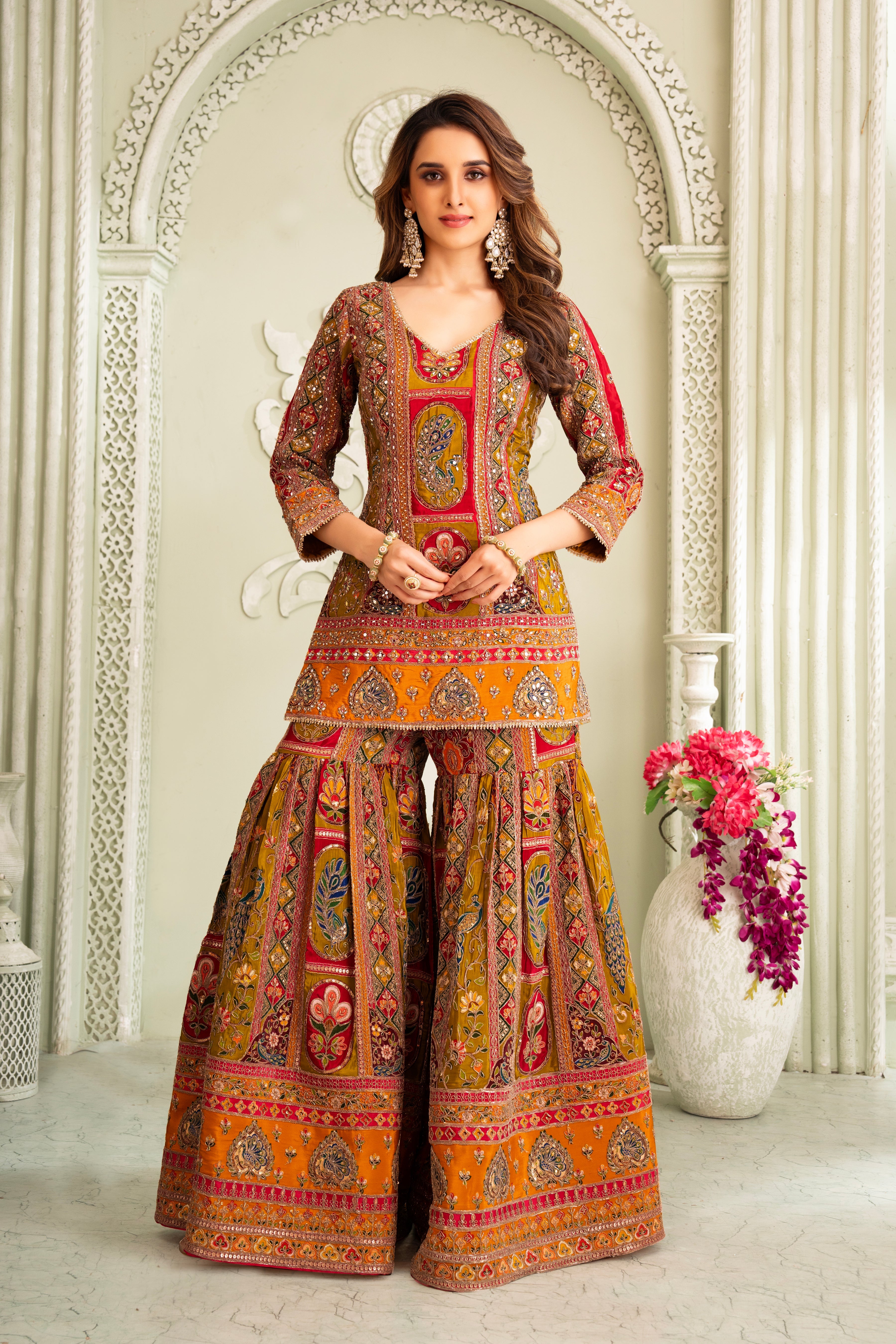 Multicolor Traditional Handwork Sharara Set
