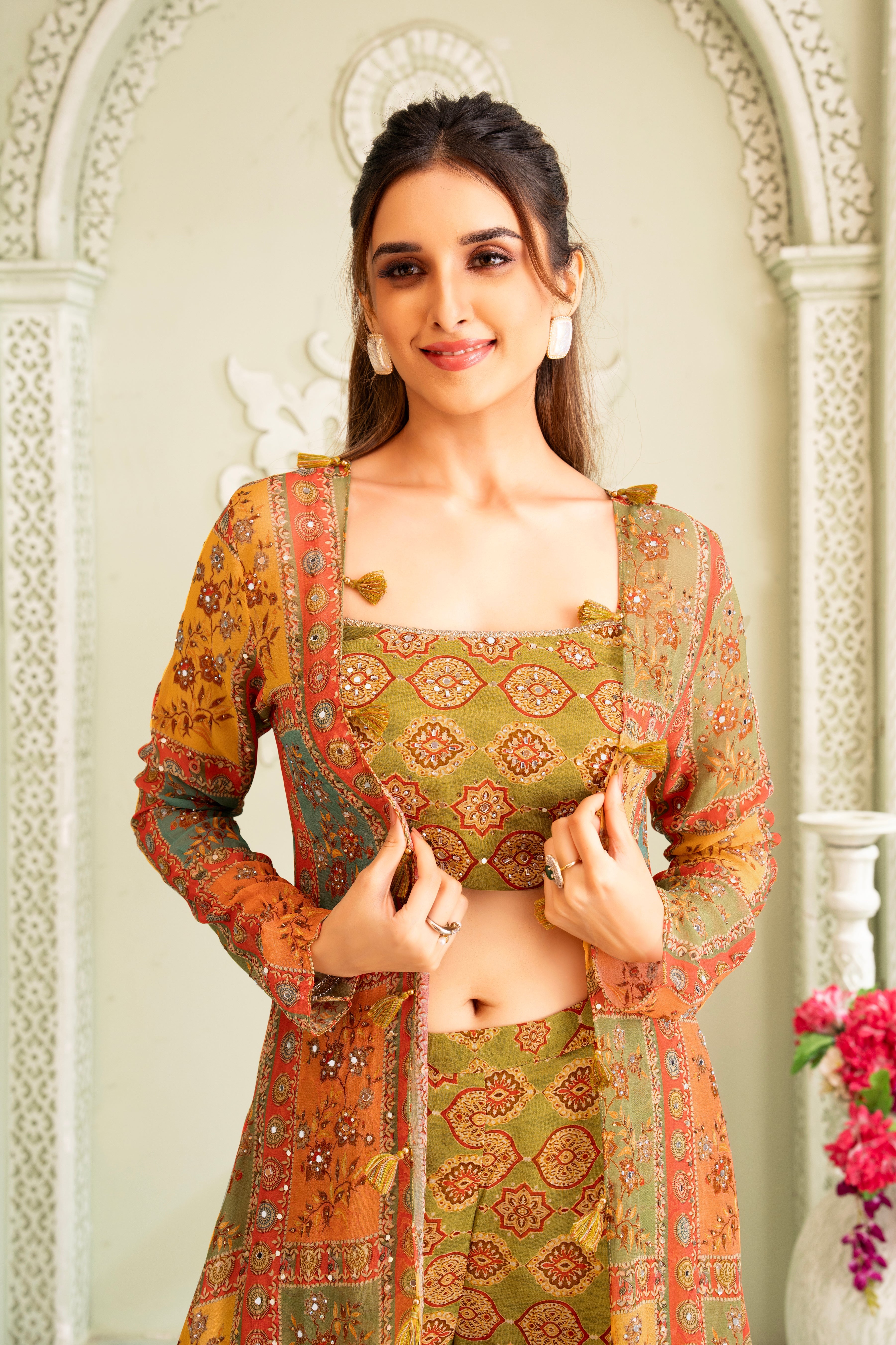 Green Ethnic Printed Sharara Set