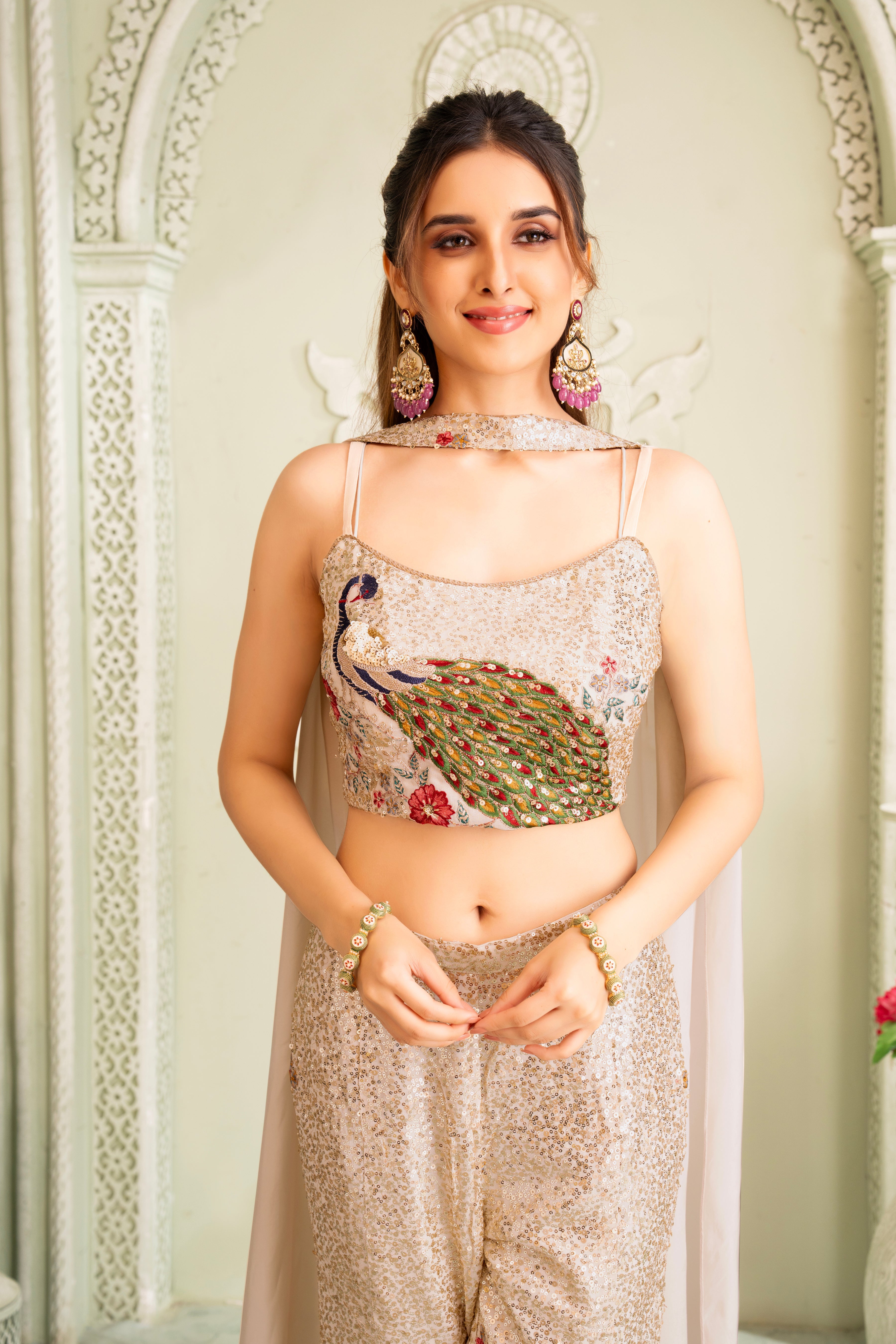 Shimmer Ivory Crop Top & Palazzo Set