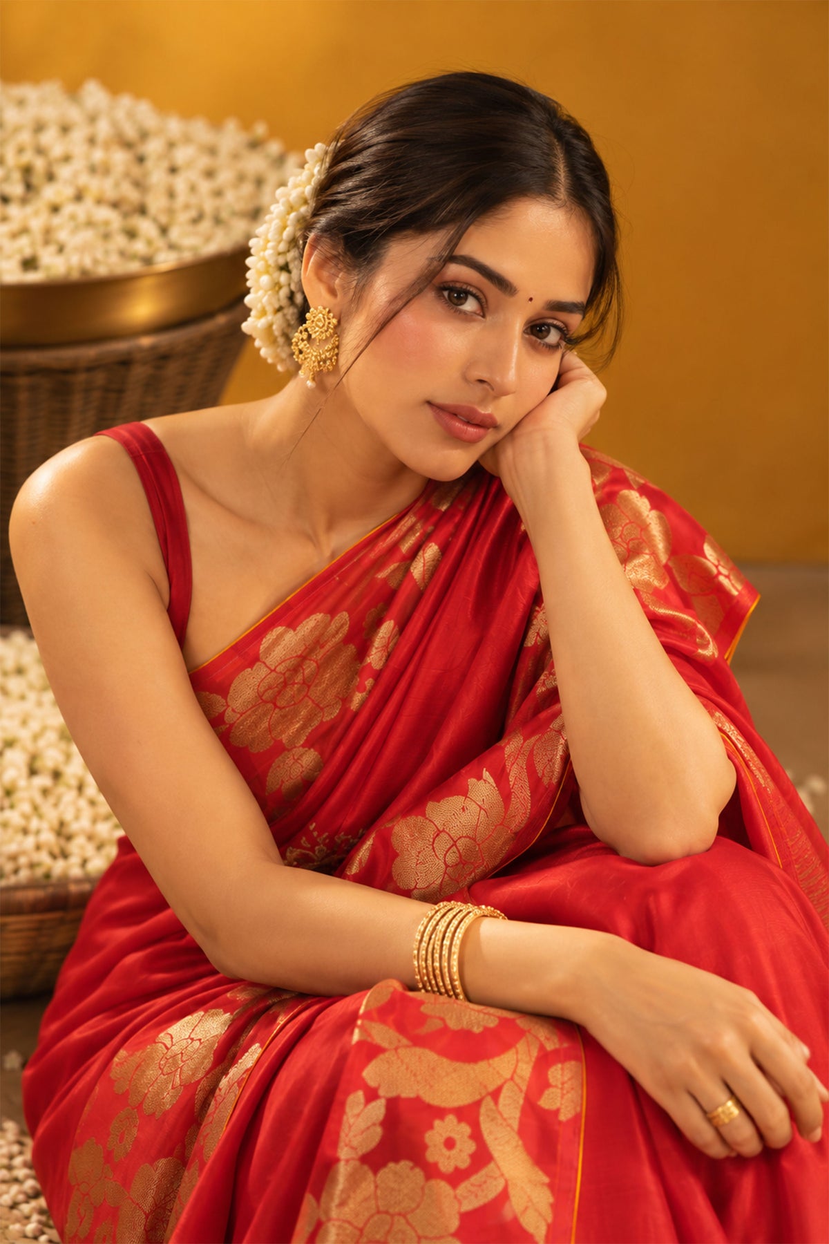 Classic Red Embroidered Tussar Crepe Silk Saree