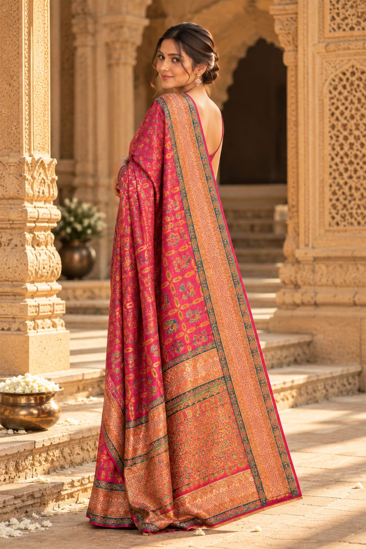 Vibrant Pink Woven Tussar Crepe Silk Saree