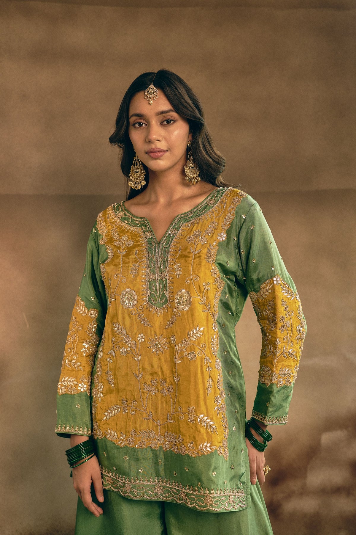 Green Fern Embellished Crepe Silk Palazzo Set