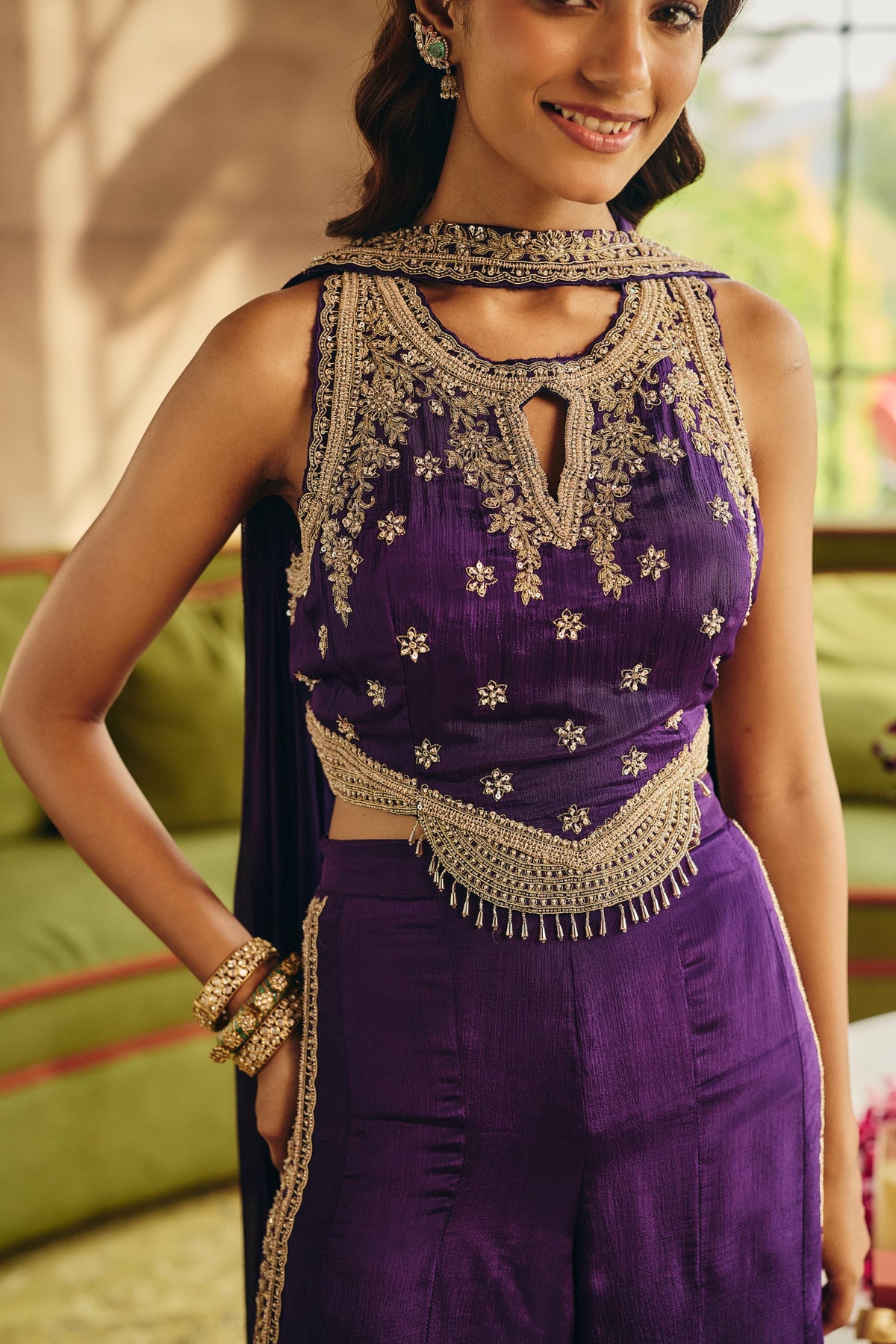 Royal Violet Embellished Crepe Silk Palazzo Set