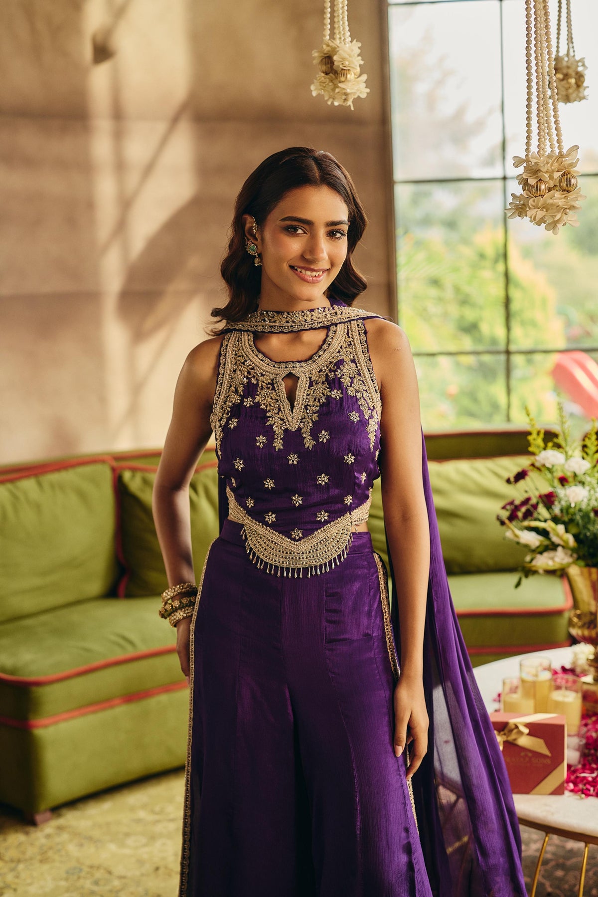 Royal Violet Embellished Crepe Silk Palazzo Set