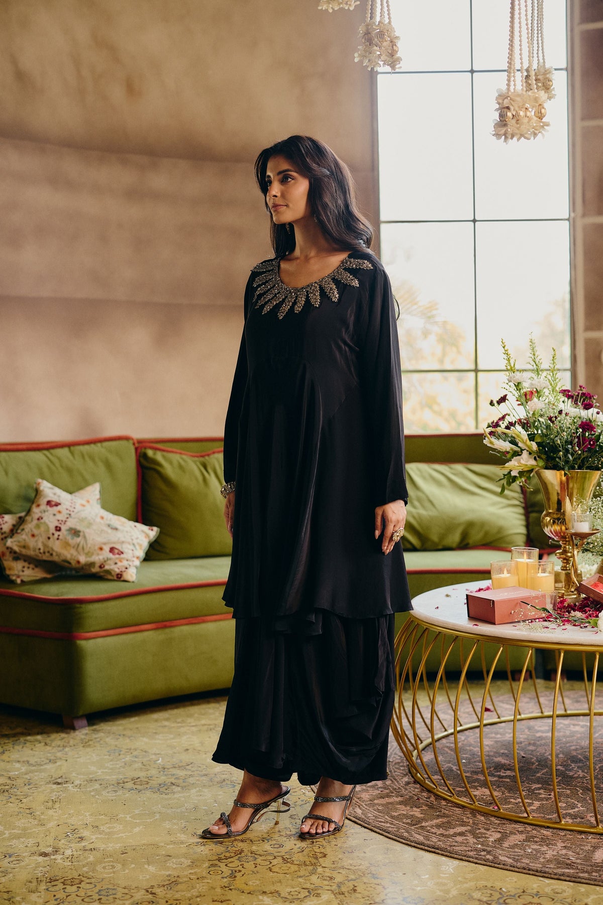Mystic Noir Embellished Crepe Silk Pant Set