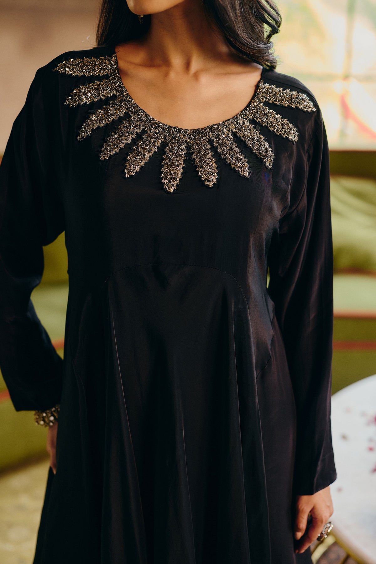 Mystic Noir Embellished Crepe Silk Pant Set