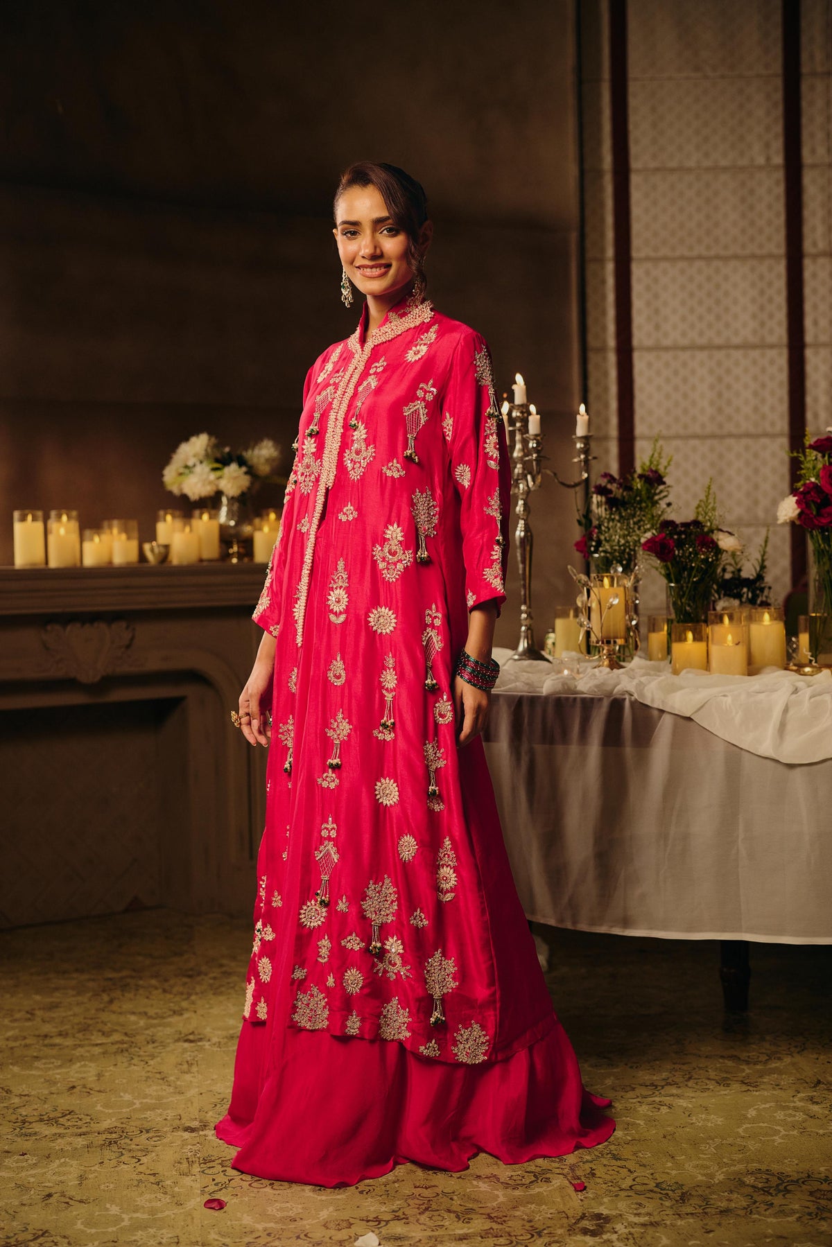 Royal Pink Embellished Premium Silk Jacket Skirt Set