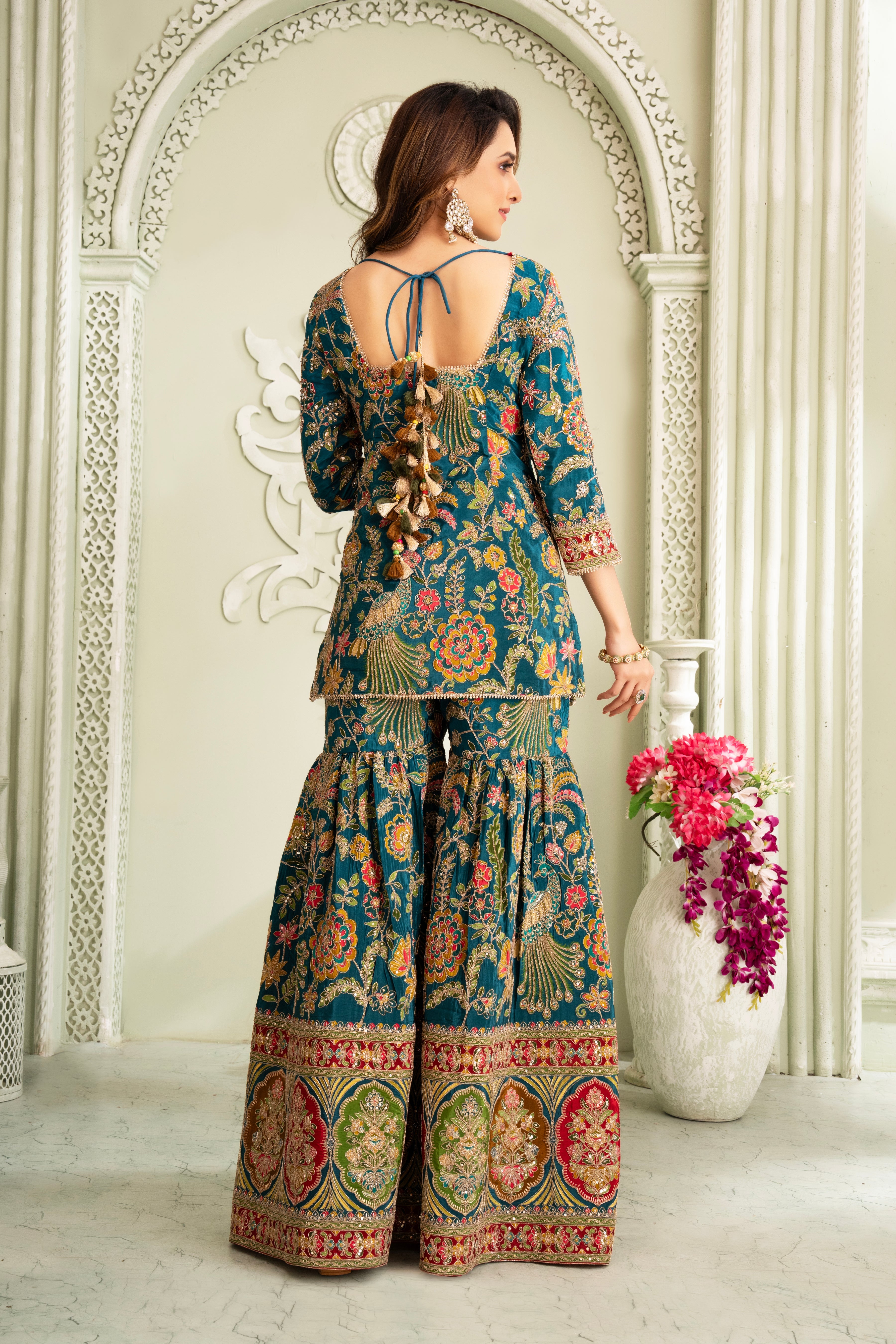 Teal Traditional Handwork Sharara Set