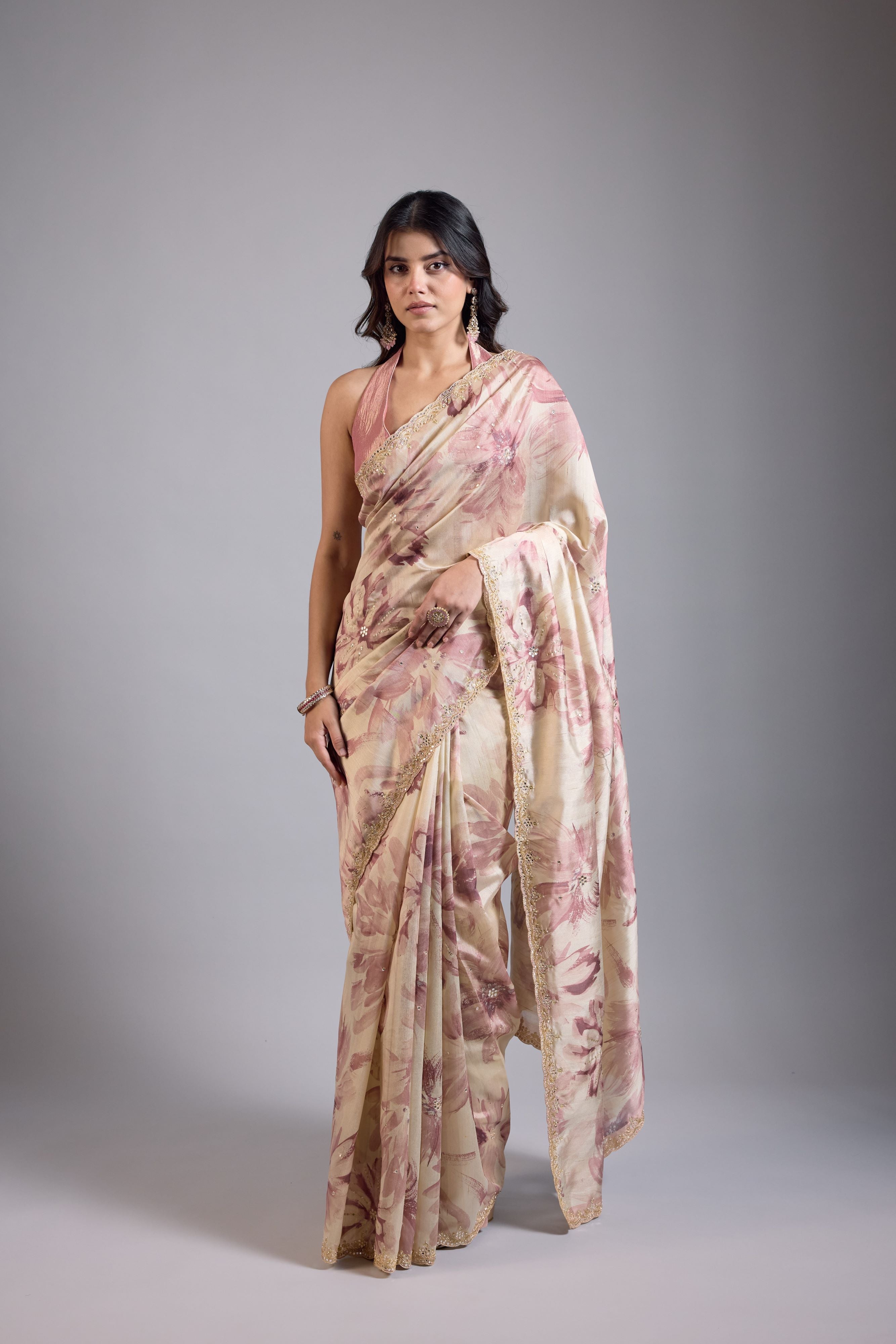 Champagne Rust Floral Printed Saree