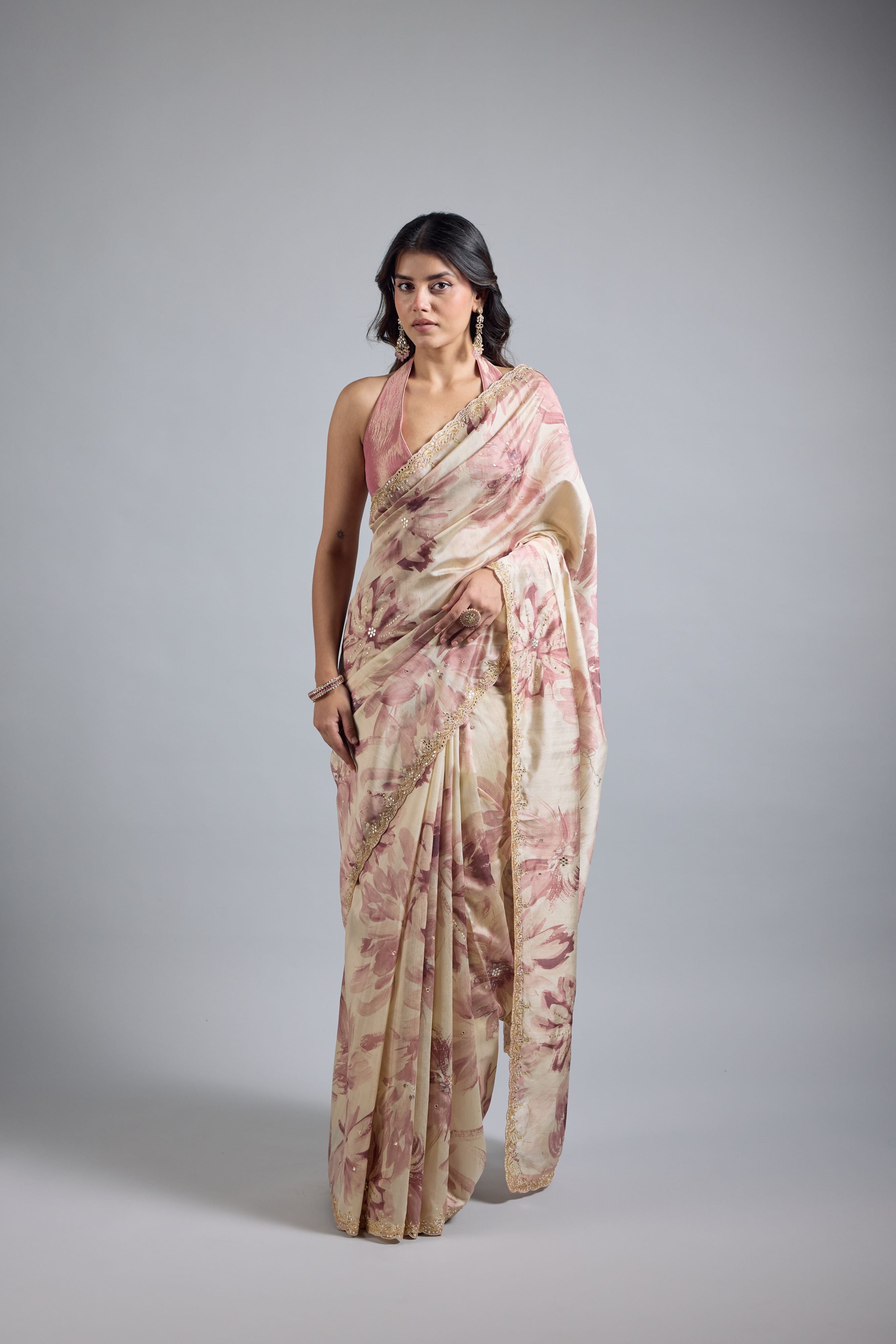 Champagne Rust Floral Printed Saree