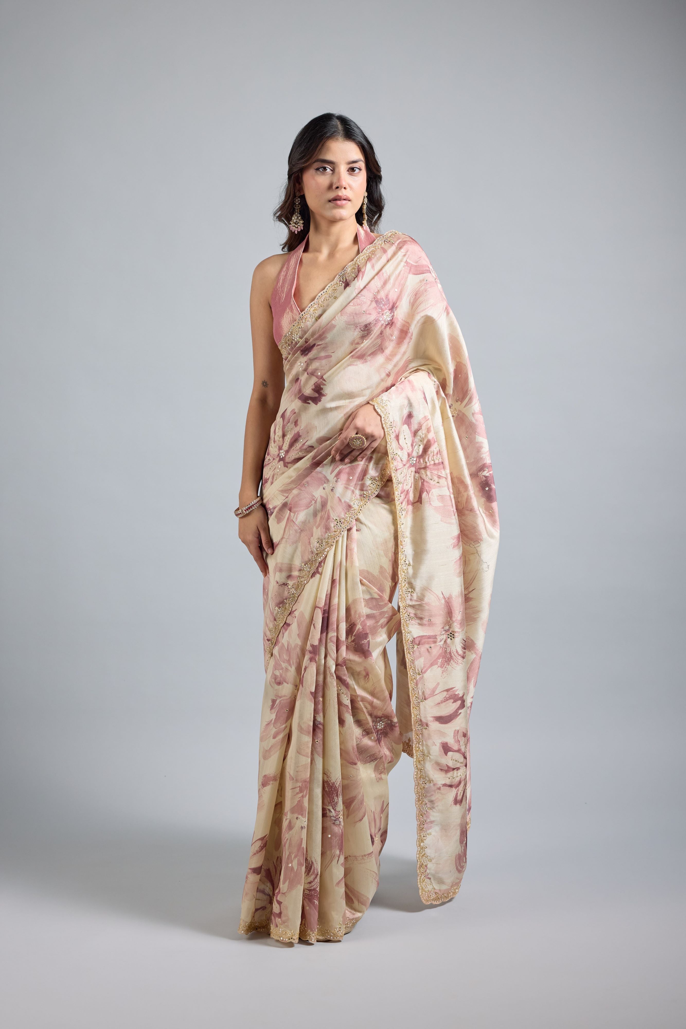 Champagne Rust Floral Printed Saree