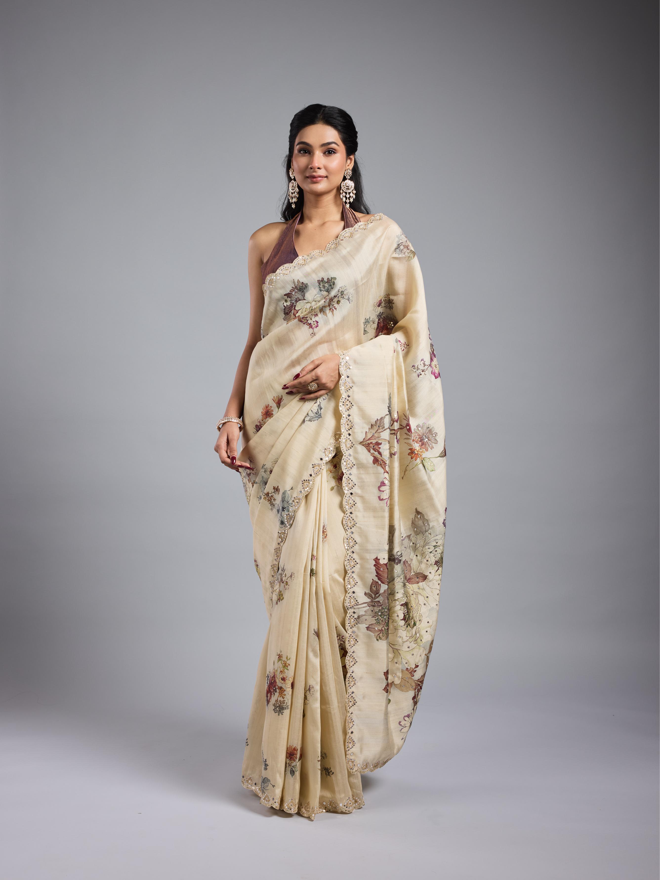 Pastel Cream Bhagalpuri Tussar Silk Saree