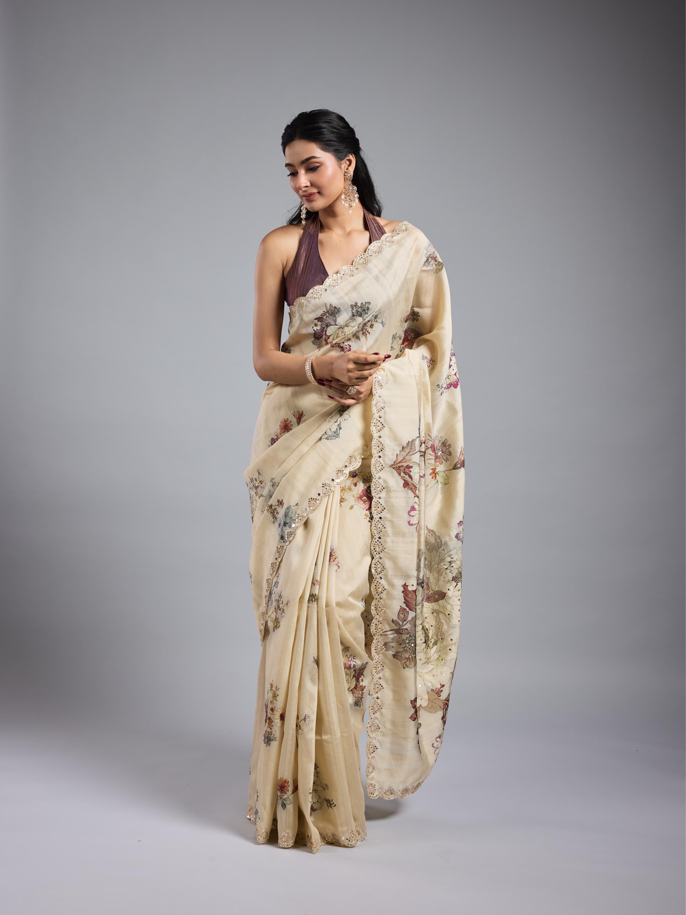 Pastel Cream Bhagalpuri Tussar Silk Saree