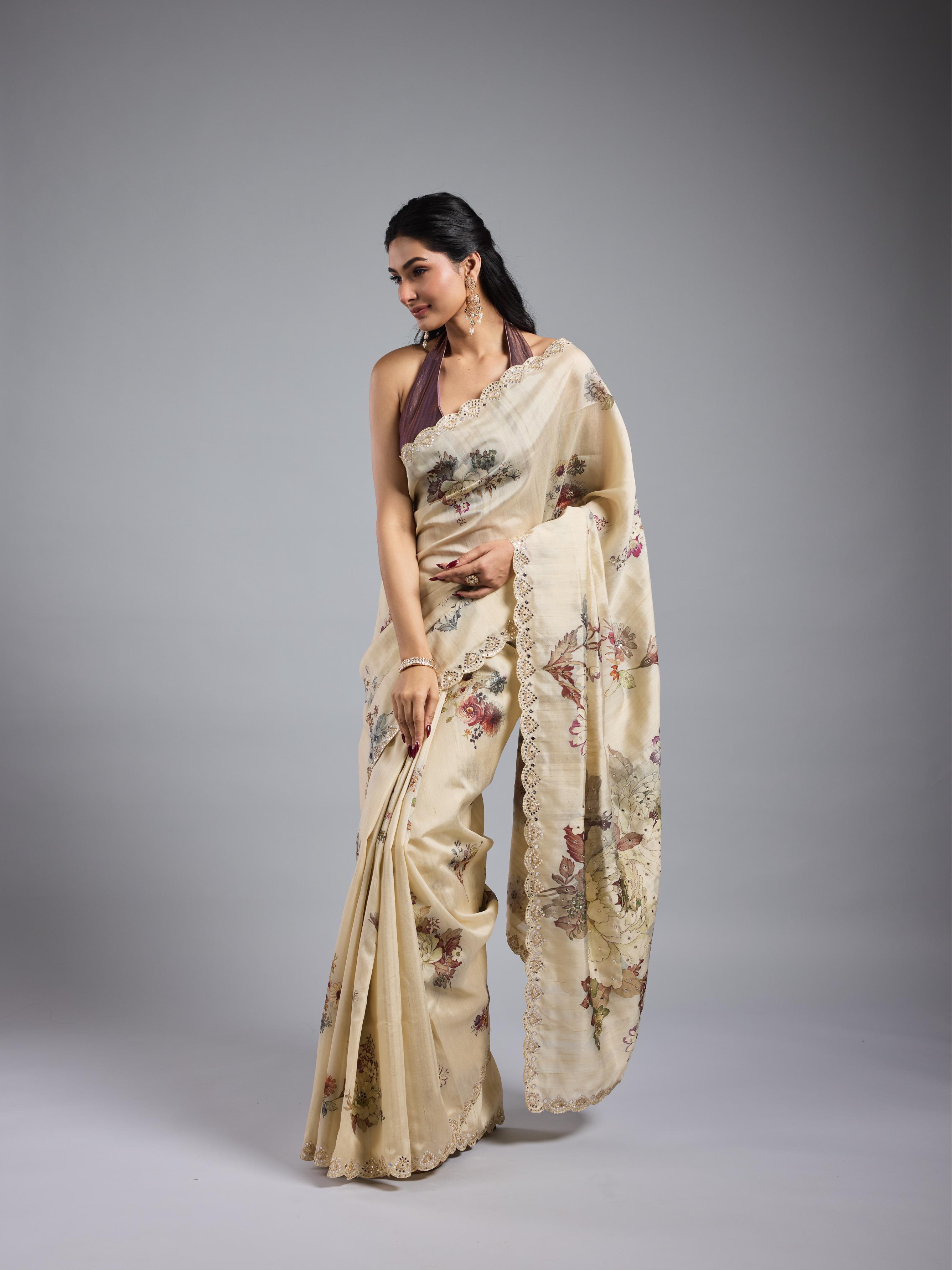 Pastel Cream Bhagalpuri Tussar Silk Saree
