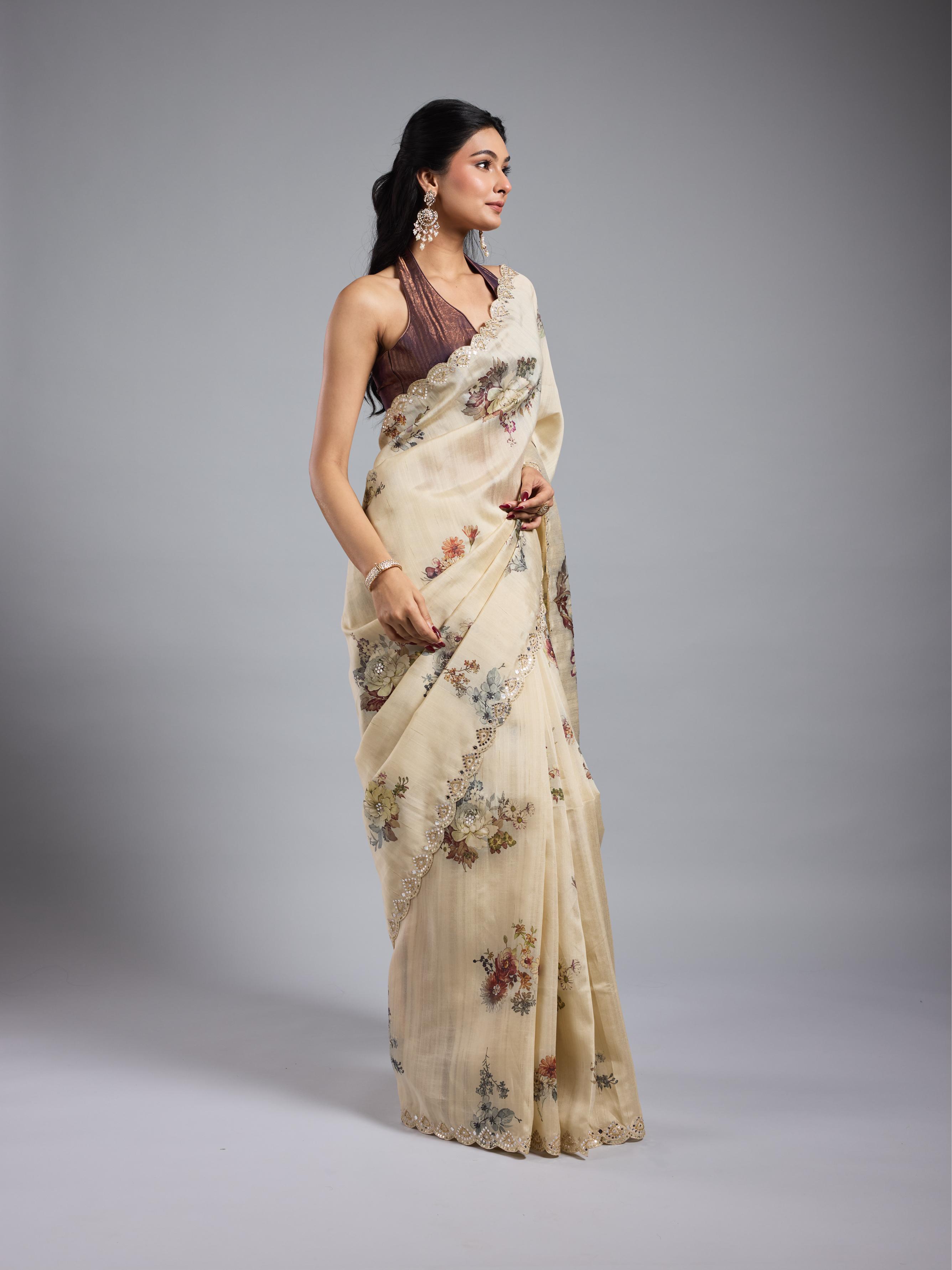 Pastel Cream Bhagalpuri Tussar Silk Saree