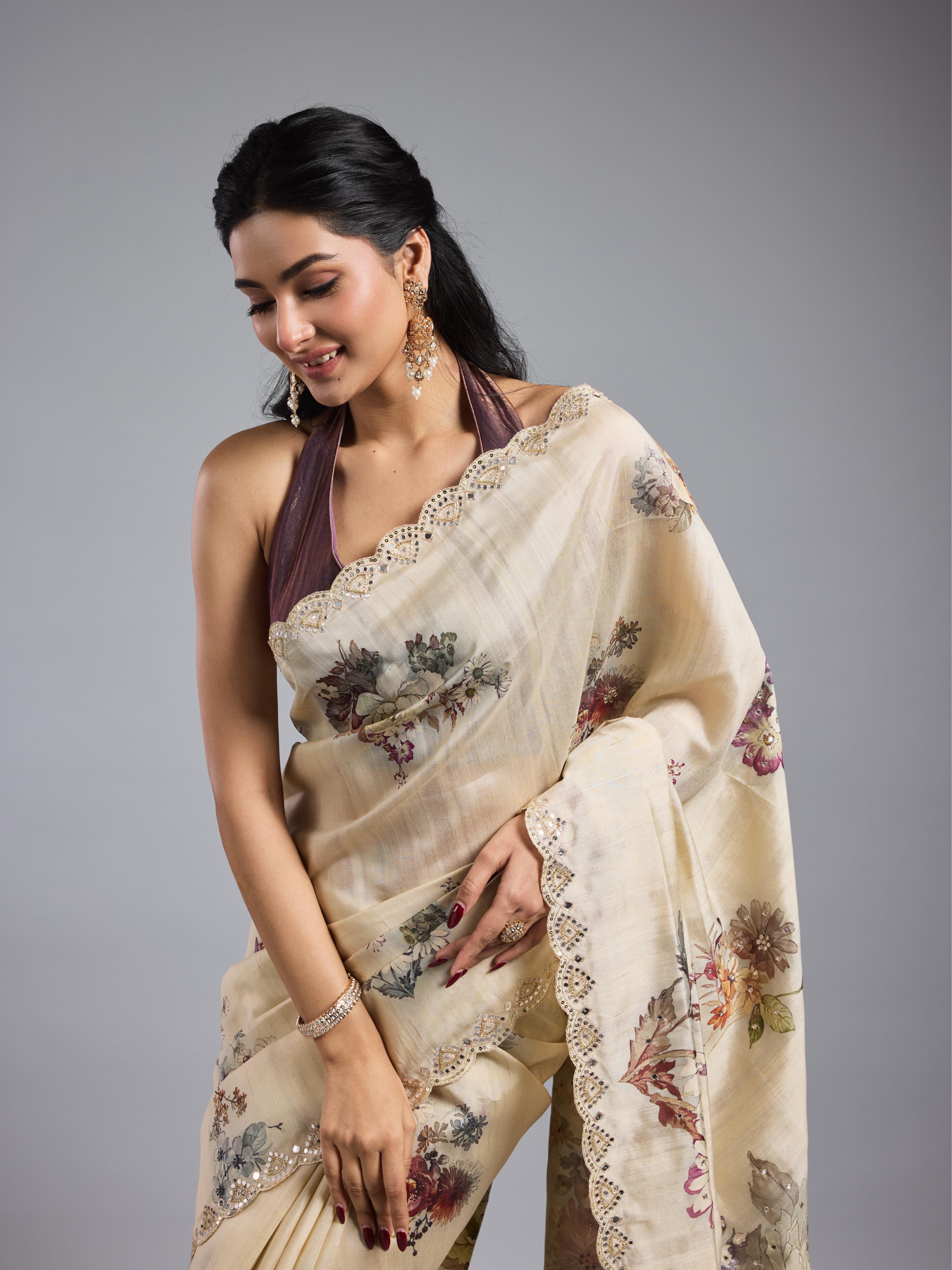 Pastel Cream Bhagalpuri Tussar Silk Saree