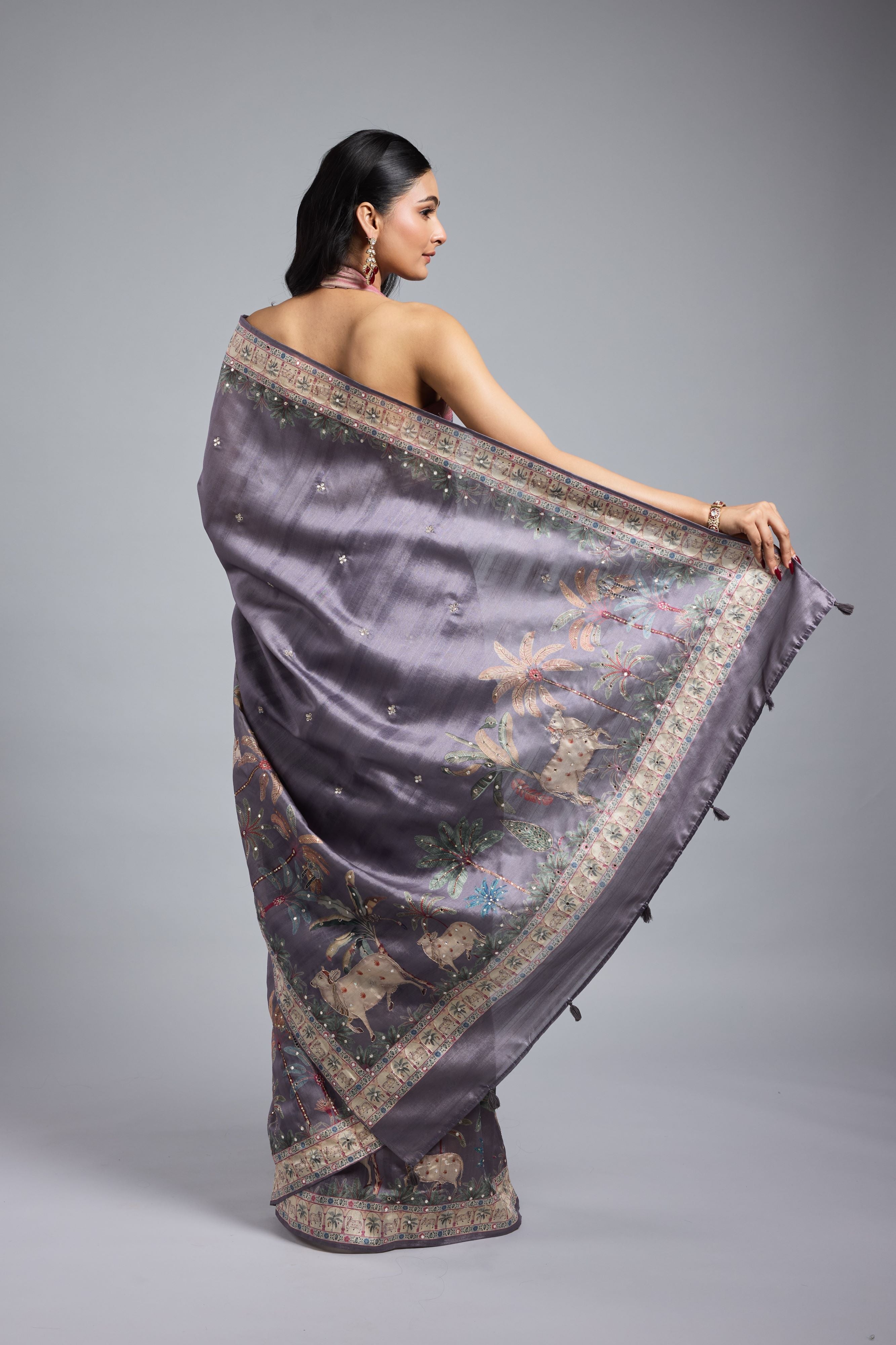 Light Purple Printed Bhagalpuri Tussar Silk Saree