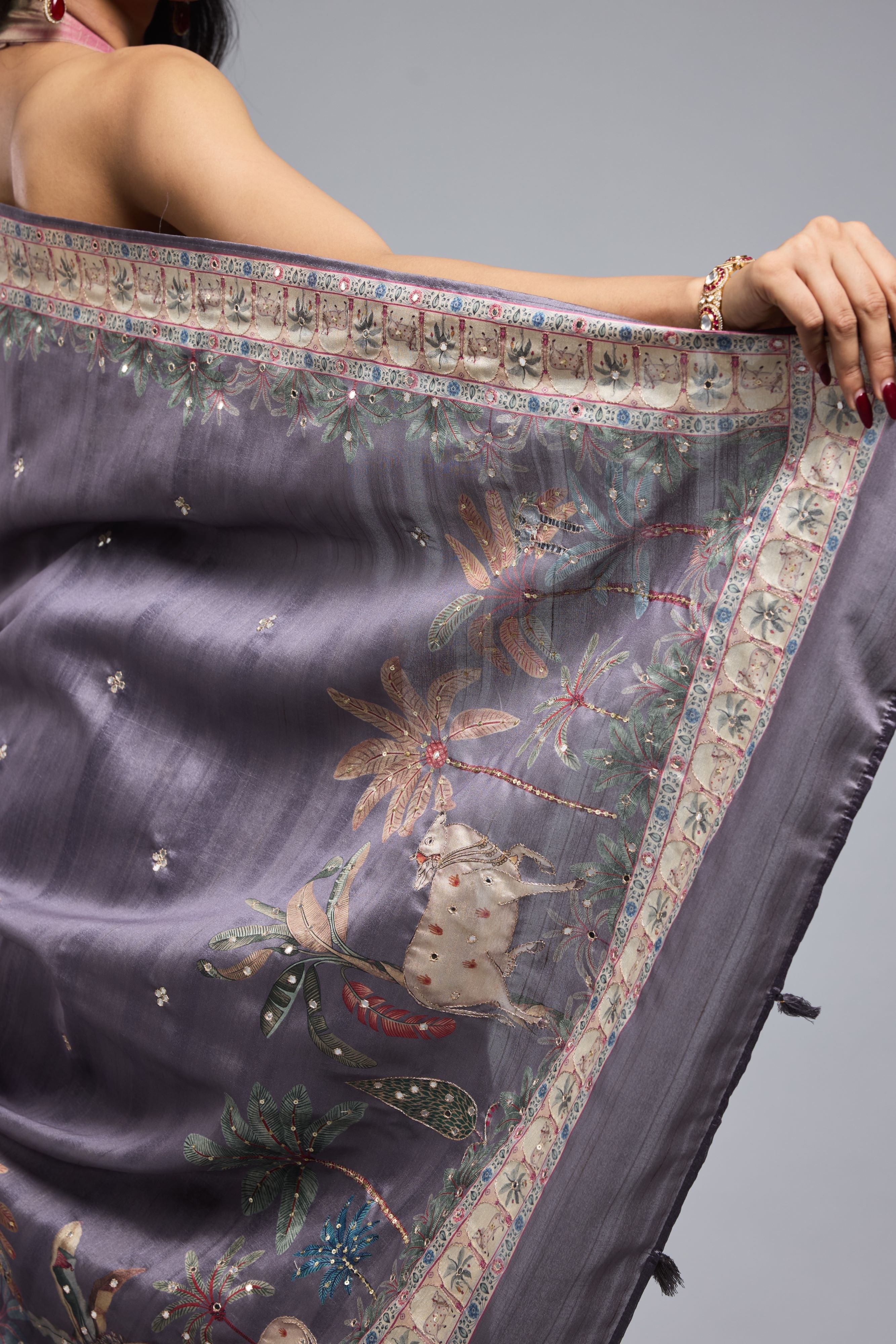 Light Purple Printed Bhagalpuri Tussar Silk Saree