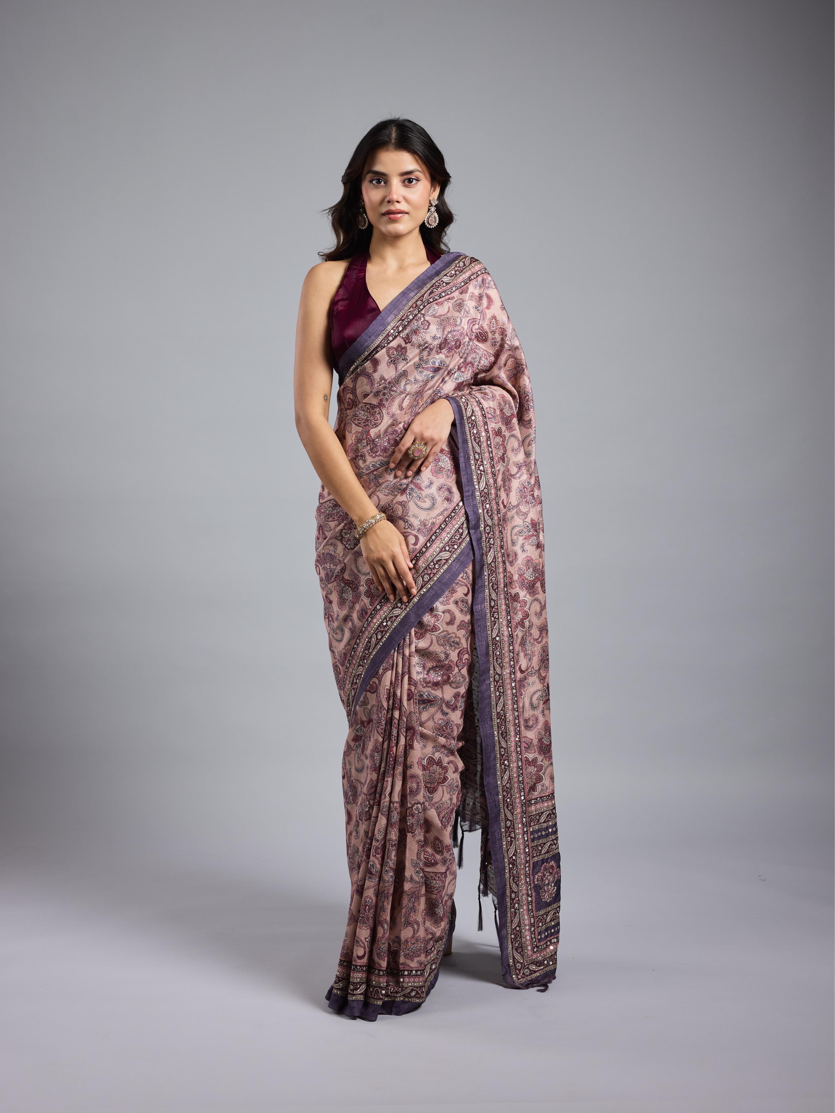 Light Purple Bhagalpuri Tussar Silk Saree