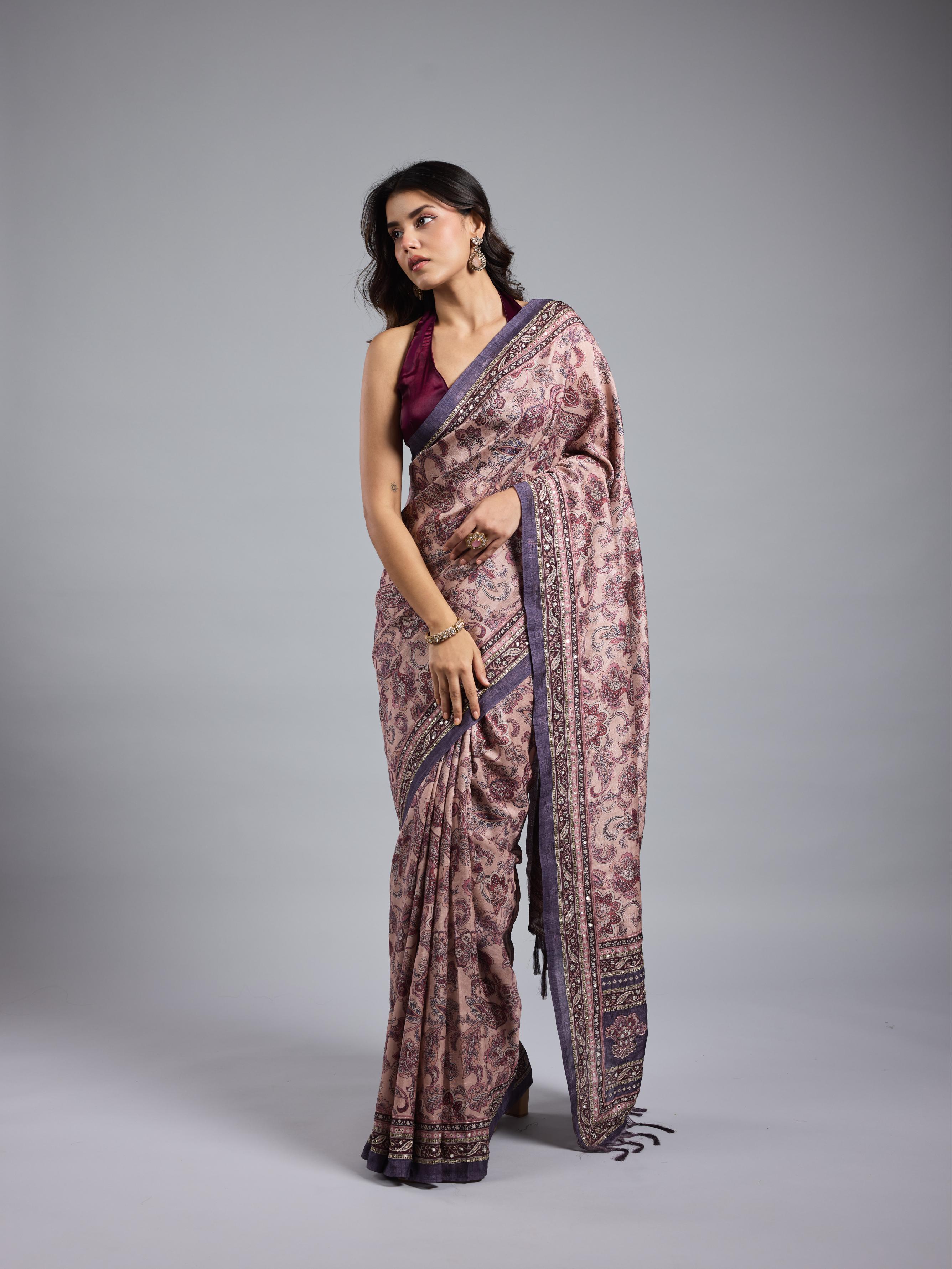 Light Purple Bhagalpuri Tussar Silk Saree