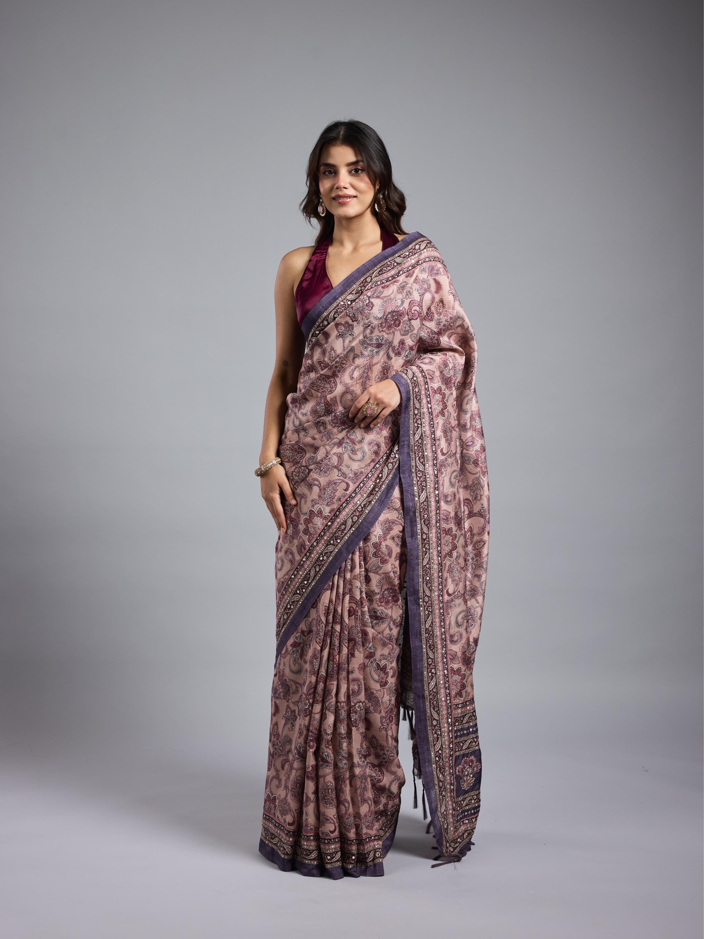 Light Purple Bhagalpuri Tussar Silk Saree