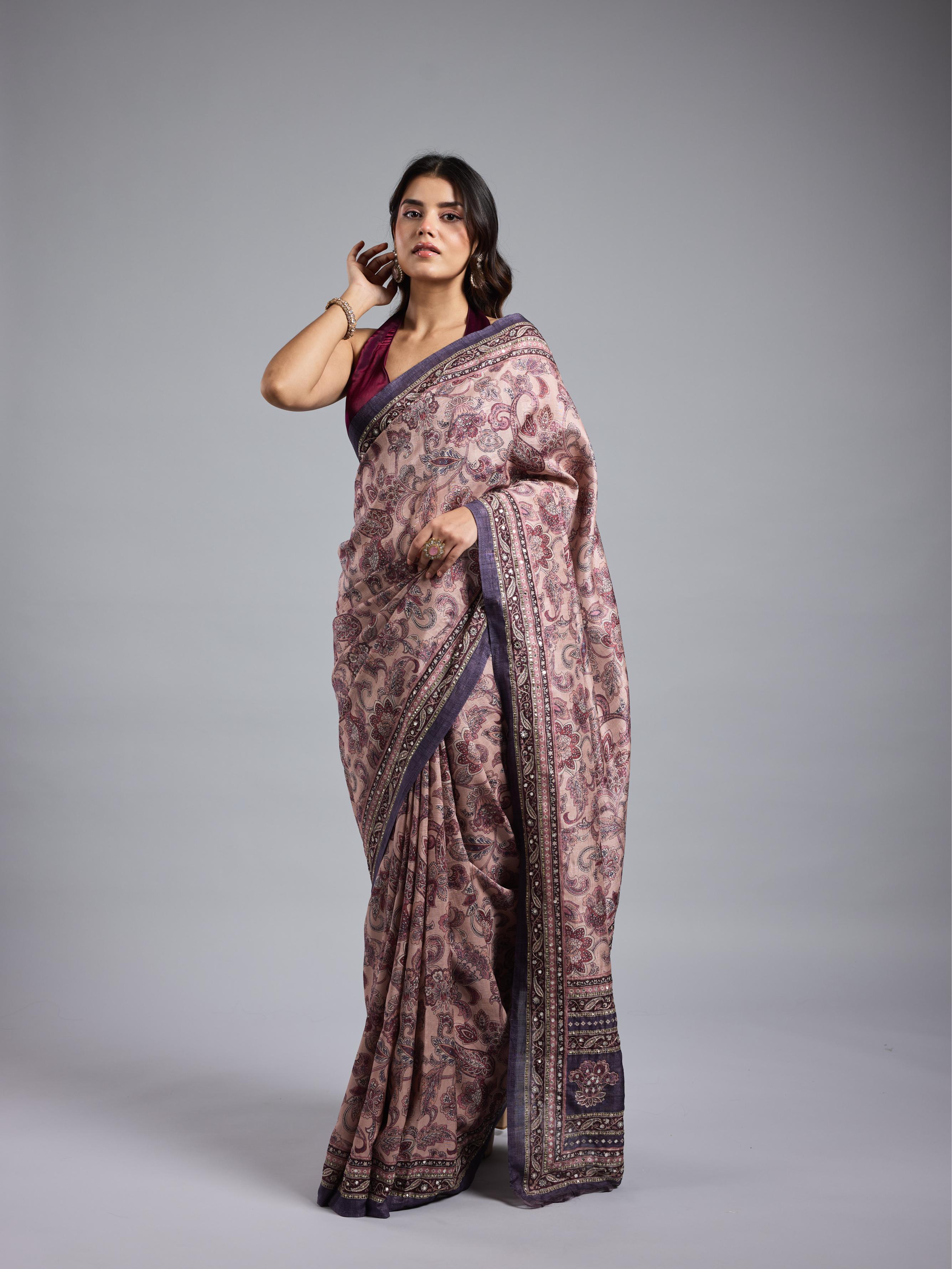 Light Purple Bhagalpuri Tussar Silk Saree